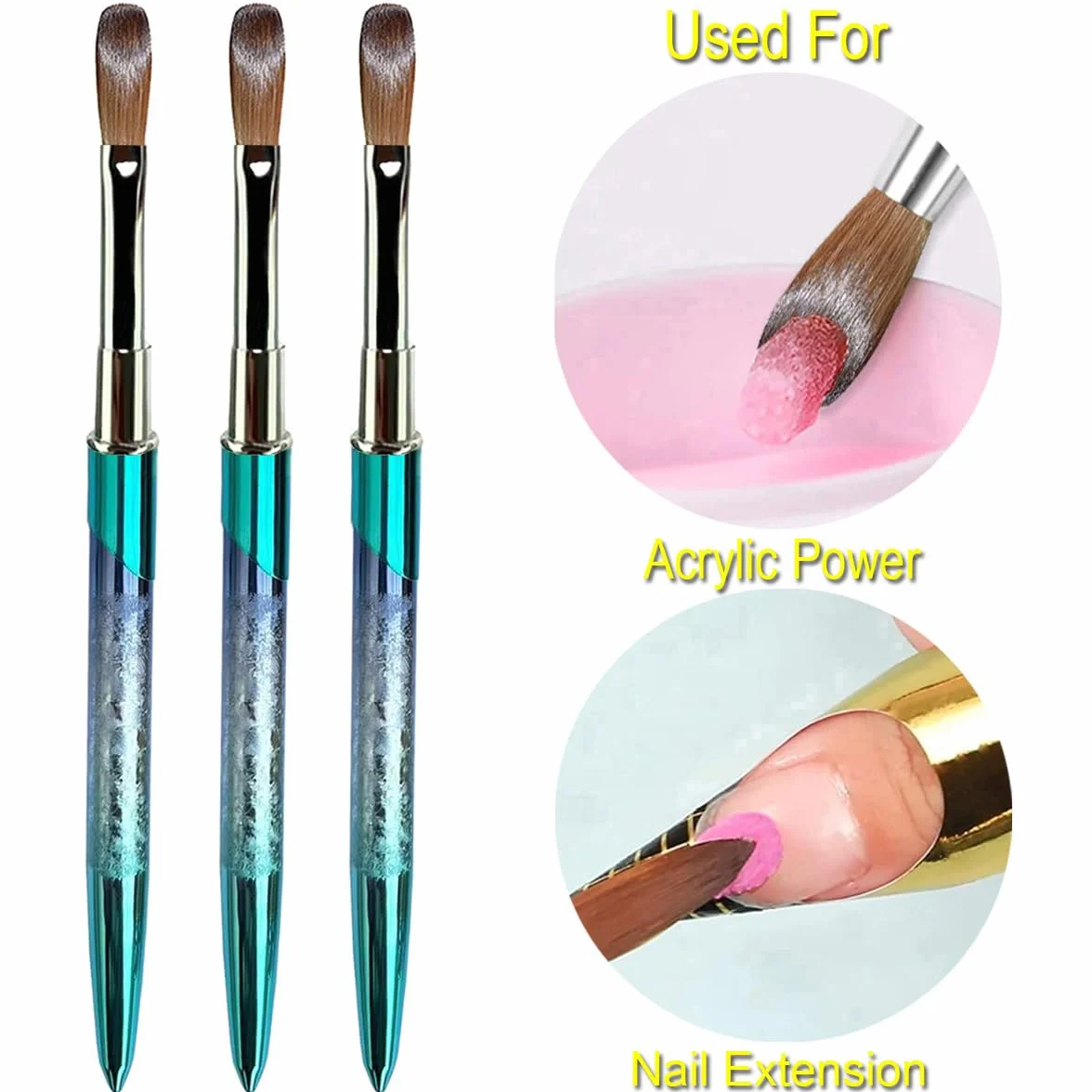 Kolinsky Pennello per Nail Art Acrilico con 100% Capelli di Visone Vergini e Manico in Alluminio, Pennello Gel Professionale per Applicare Bellezza Acrilica