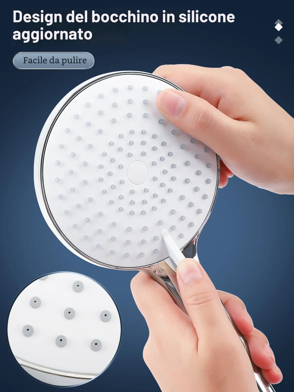 YEAUPE PRO Soffione Doccia Anticalcare 3 Tipi Di Getto Grande Φ120mm Cromo 1.6M