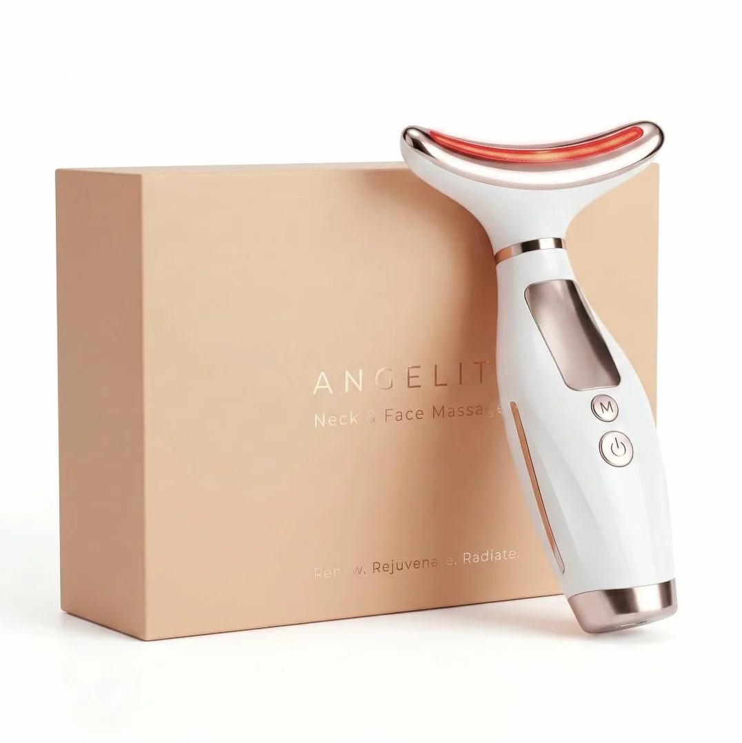 Massaggiatore Viso Angelite, Scolpitore Viso LED & Dispositivo Lifting Facciale per Rassodare & Scolpire, Strumento Rassodante con Calore & Vibrazione per Mascella, Guance & Collo, Garanzia di 2 Anni