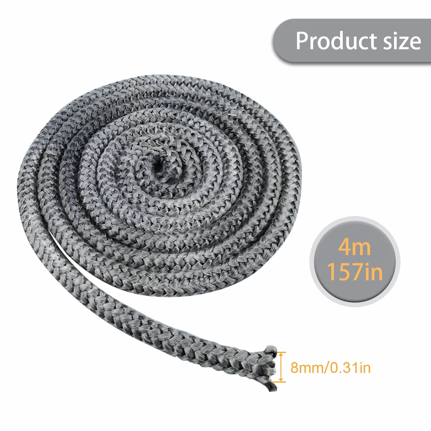 Guarnizione Porta Stufa 8mm 4m Fibra di Vetro Corda Ignifuga per Camino Pellet Termocamino