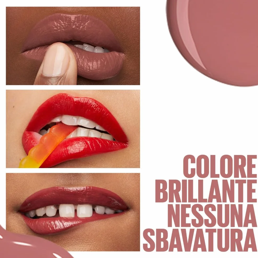 Maybelline New York Tinta Labbra a Lunga Tenuta Superstay Vinyl Ink, Per un Effetto Vinilico fino a 16H, Finish Luminoso e Senza Sbavature, Formula Vegana, Tonalità: 40 WITTY