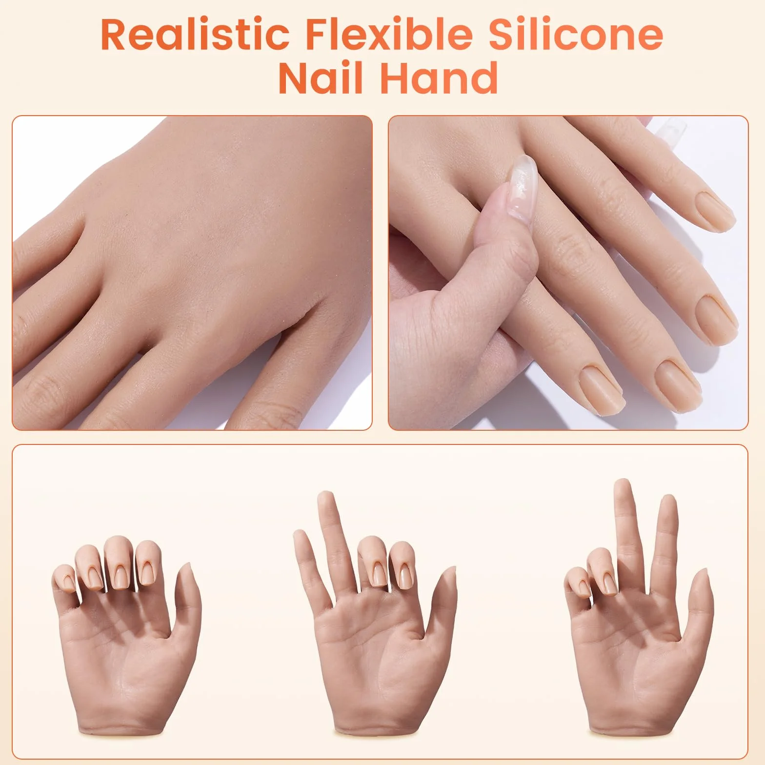 Mano Finta per Ricostruzione Unghie: Silicone Mano Pratica - Flessibili Mano Finta per Unghie - Mani Finte con 240 Pezzi Tip Unghie/Pennello Per Unghie/Lima Per Unghie