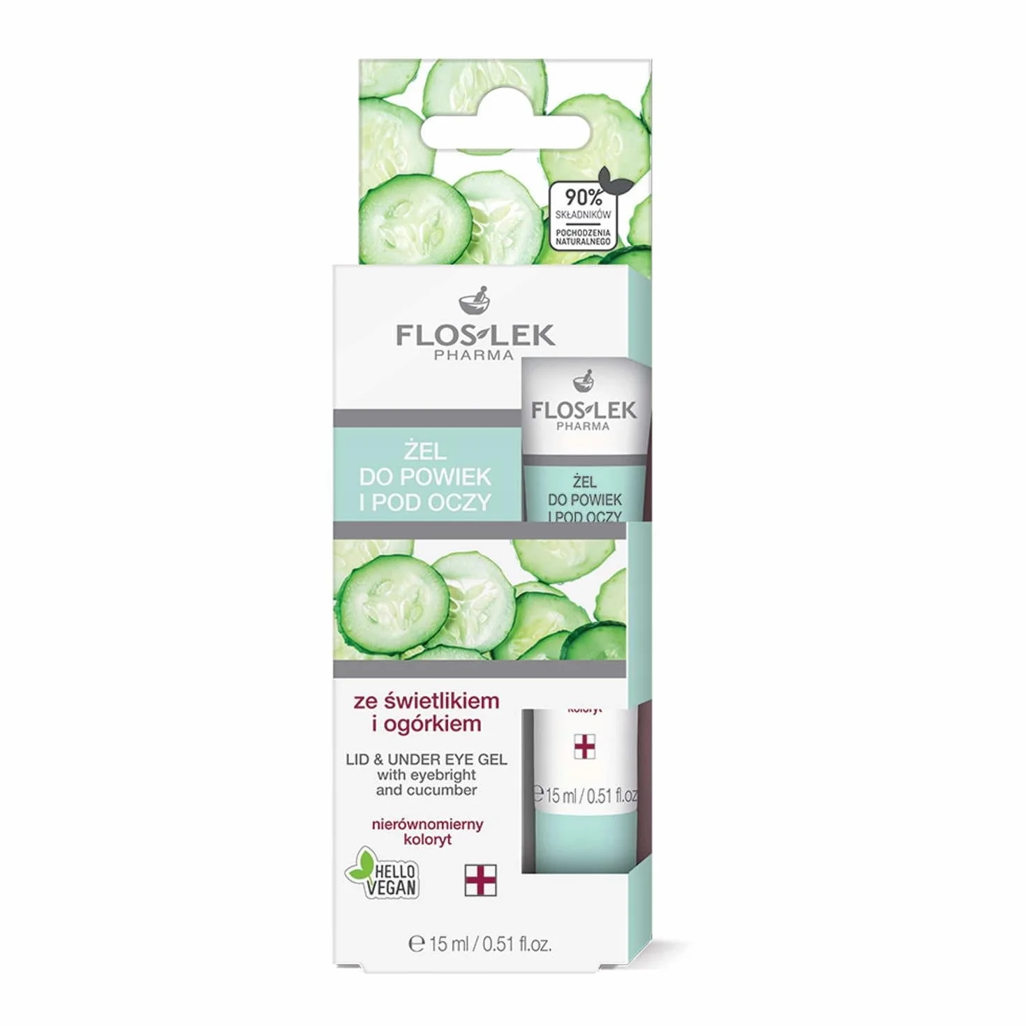 Floslek Pharma, coperchio e gel sotto gli occhi con Eyebright e cetriolo, 15 ml