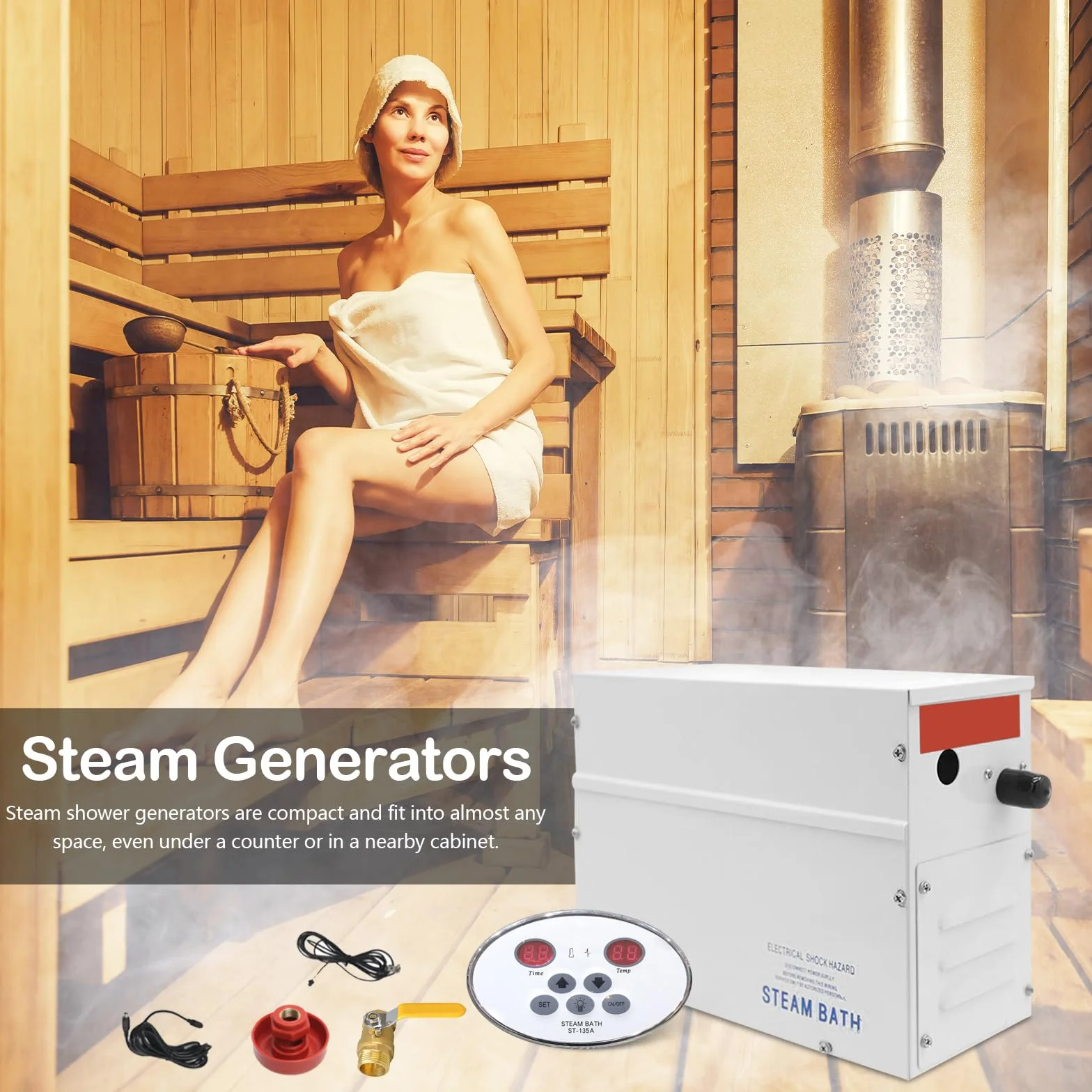 Generatore Vapore Sauna 3kW 220V Controller LED 25-55°C 2-3m³ Acciaio Inox 316