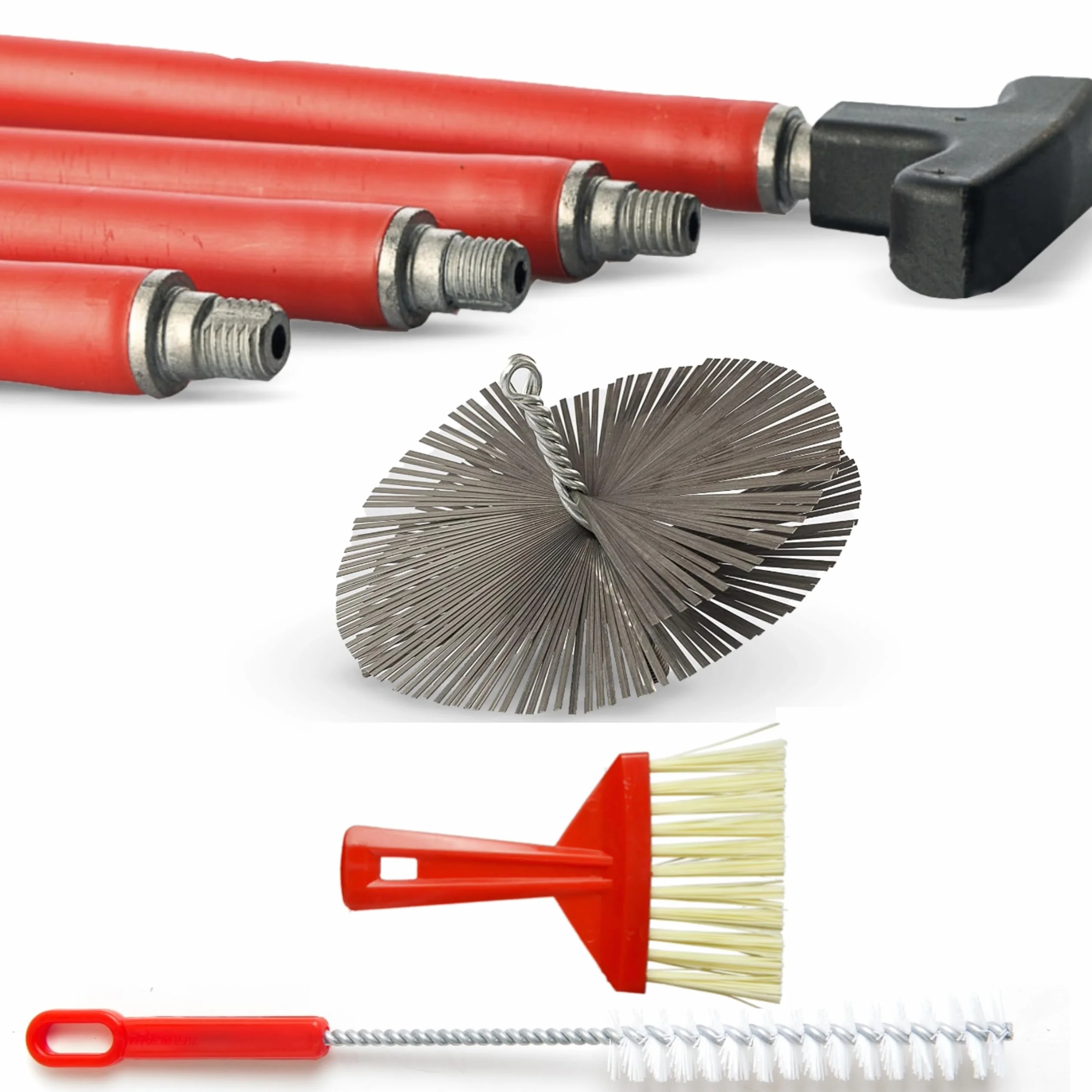 BARETTO Kit Pulizia Camino Canna Fumaria Ø 200 mm Acciaio Aste 10 m Curvatura 45° Rimozione Incrostazioni
