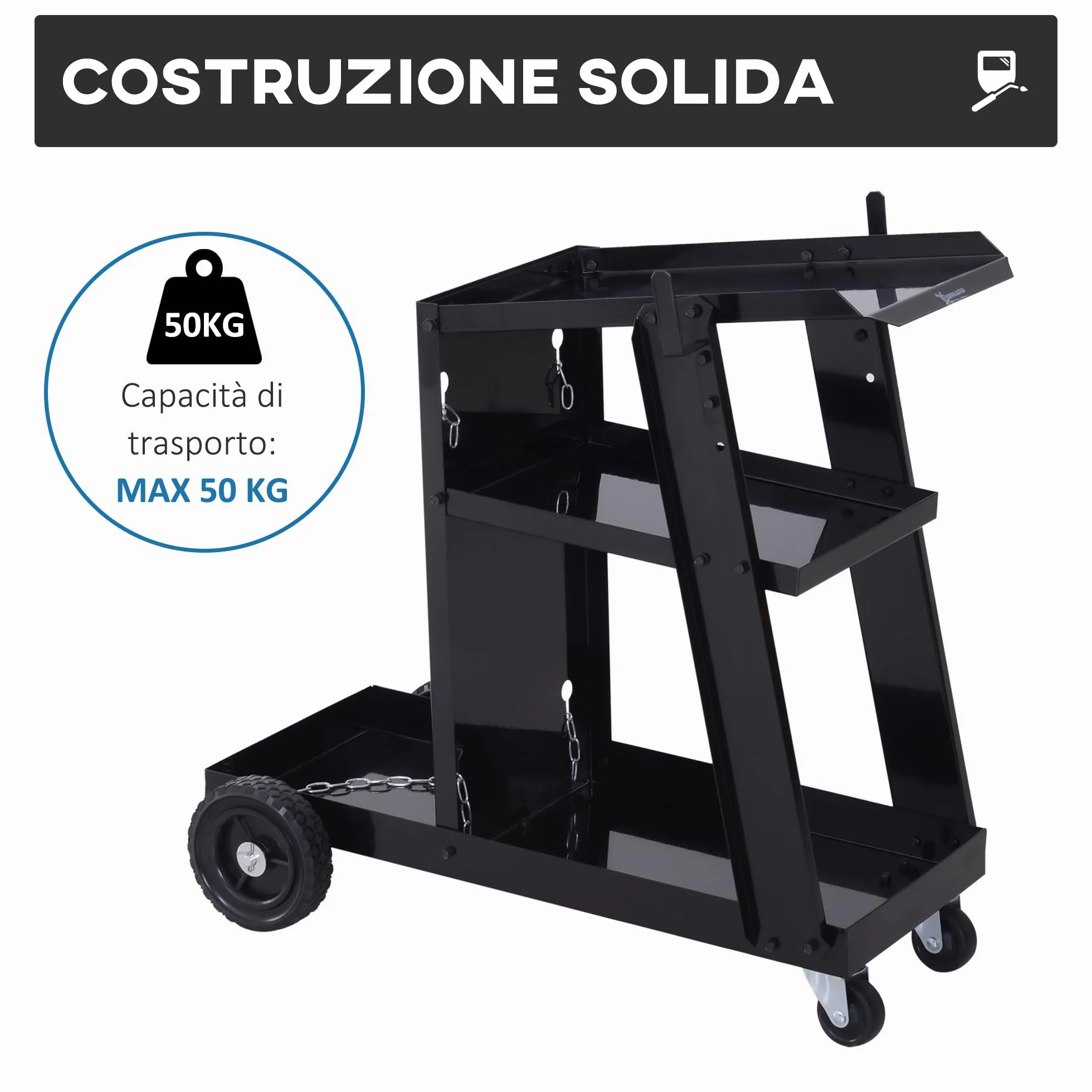 DURHAND Carrello Portautensili Attrezzi Multiuso 3 Ripiani da Officina Nero