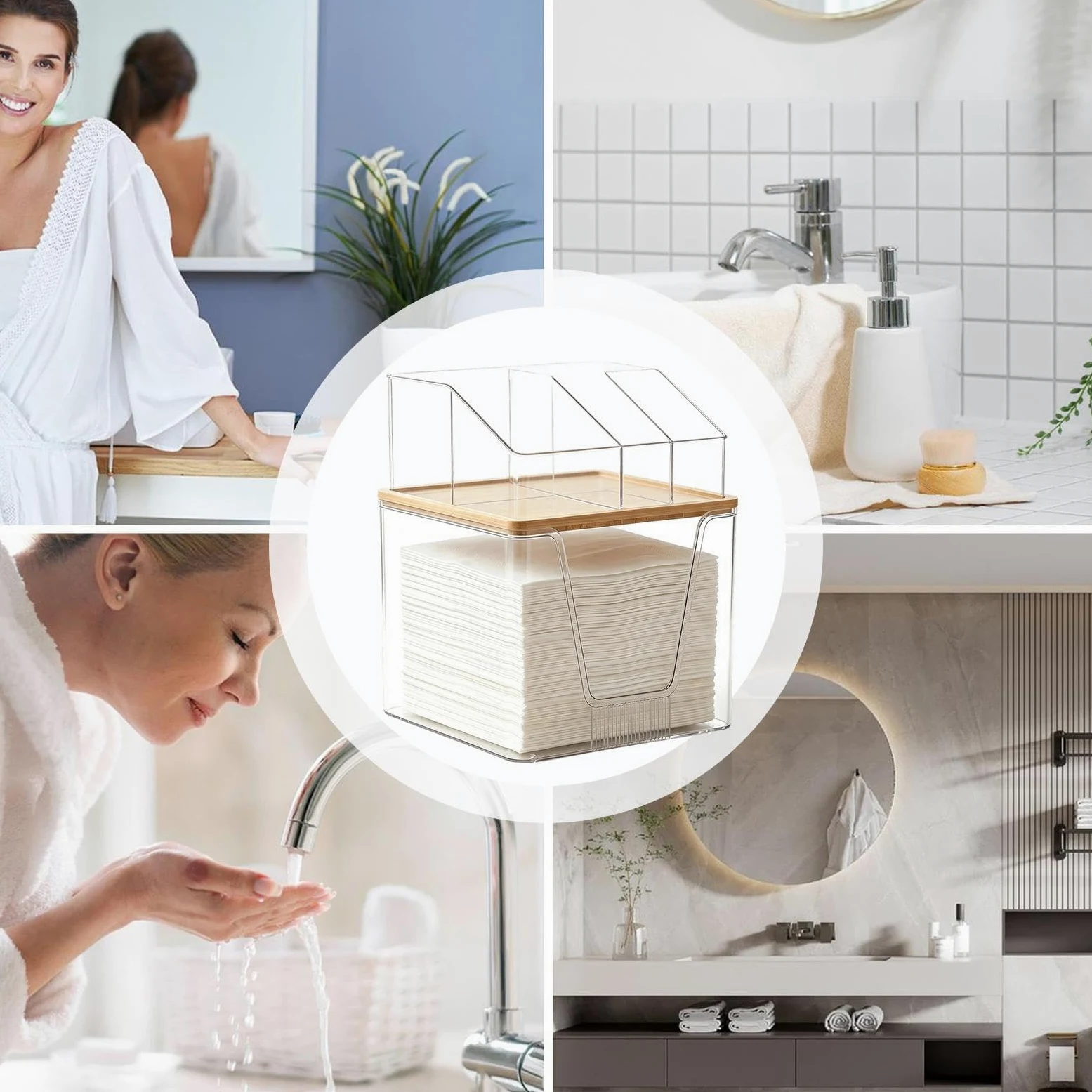 Porta Salviette Pulito Custodia multifunzionale in acrilico trasparente a 2 | Organizer da Piano per Vanità per Bagno, Cucina, Scrivania, Dispensa, Pennelli Trucco