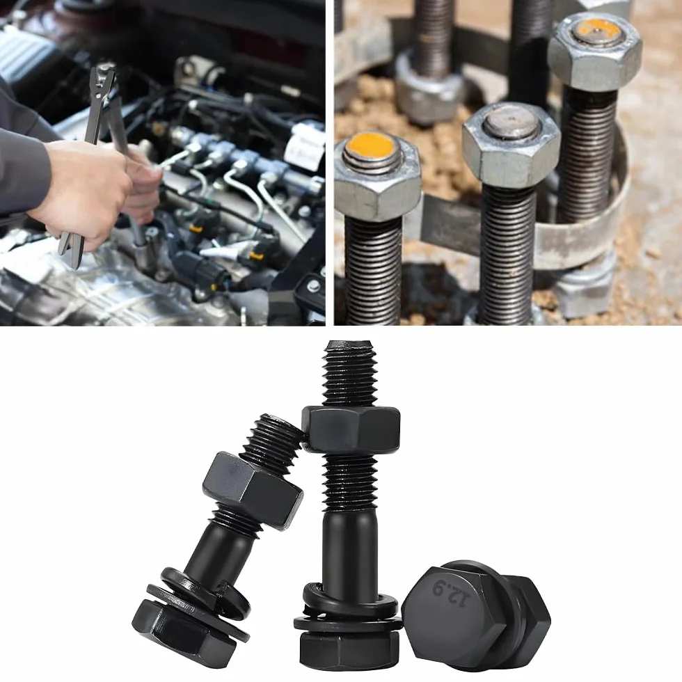 Bulloni a testa esagonale M14x70mm grado 12.9 acciaio nero semifilettato set 4 pezzi