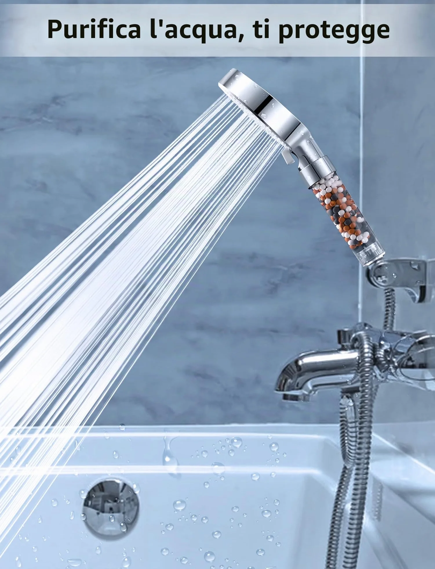 Magichome Soffione Doccia Anticalcare 5 Getti Spray Alta Pressione Filtrazione a 3 Strati Bianco