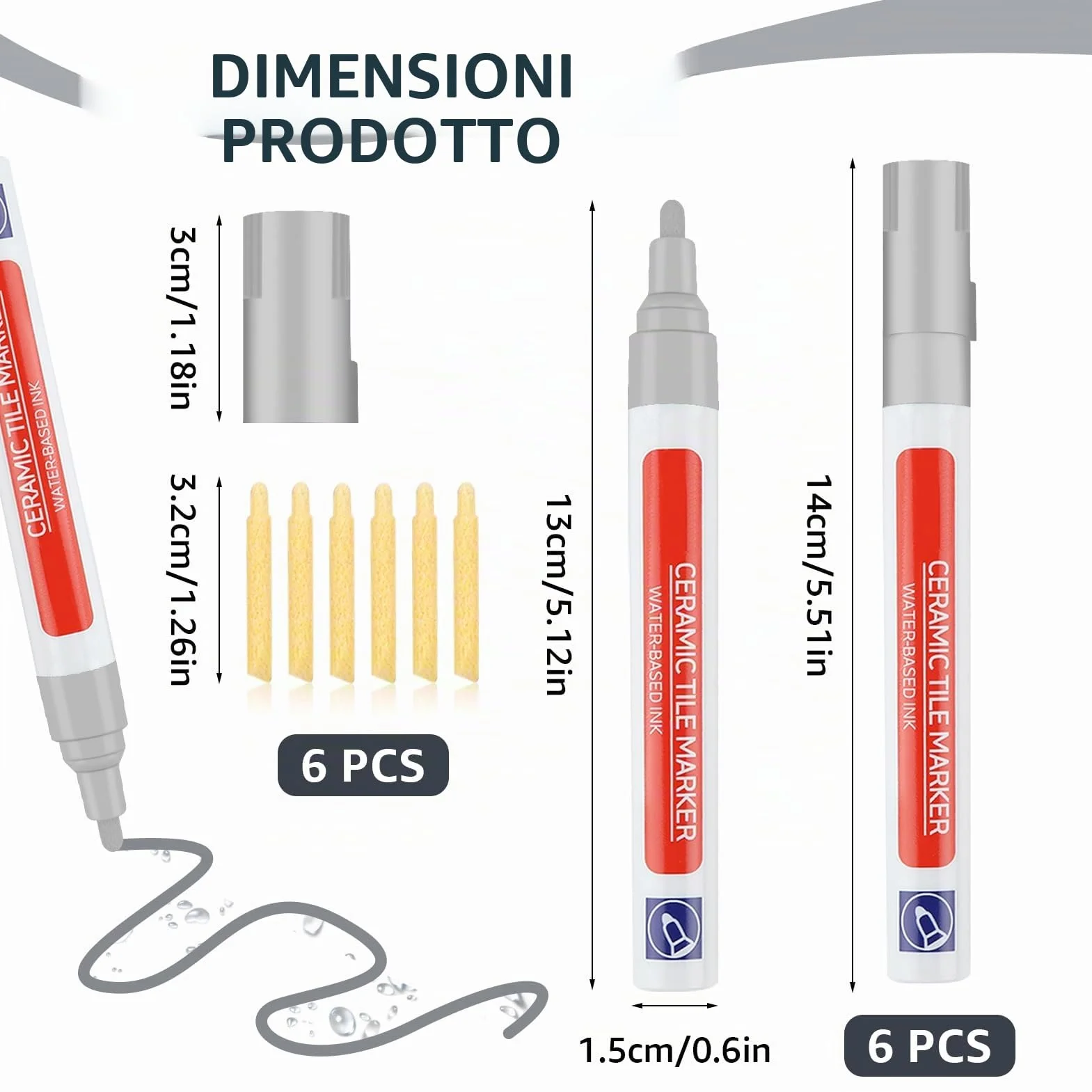 Pennarello per Fughe Piastrelle Penna Stucco Sbianca 6 Pezzi Grigio Chiaro