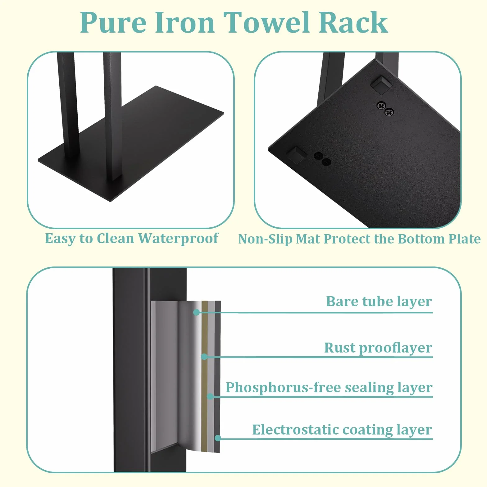 Yawinhe Porta Asciugamani Bagno da Terra in Acciaio Inox 2 Bracci 40x20x80cm Nero