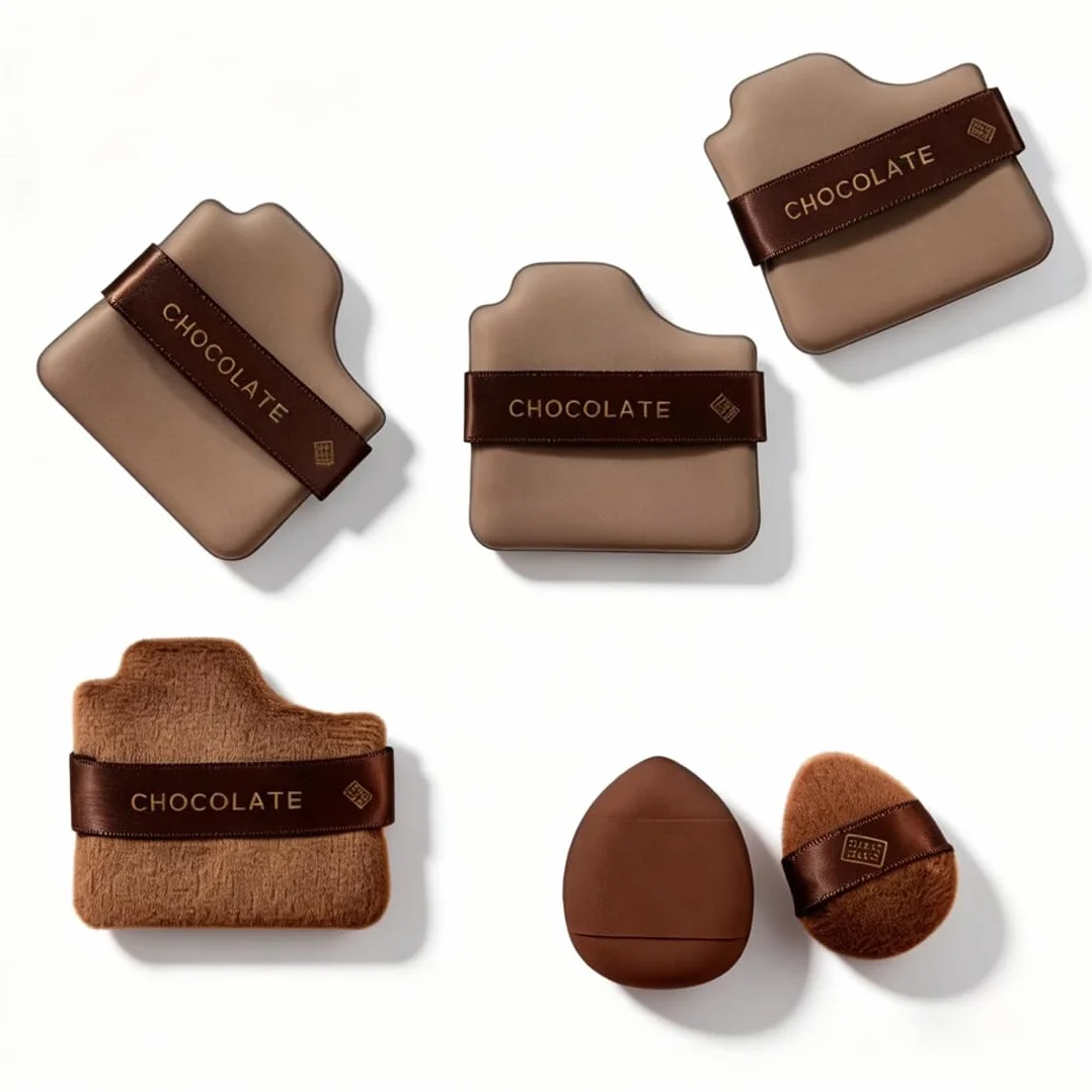 Piumini da Cipria, 6 pezzi, Chocolate powder puff, Wet and Dry Foundation Sponge Cushion Puffs, Tamponi per Cipria, Adatto per Cipria, Fondotinta, Blending, Concealer, per il Corpo Morbido