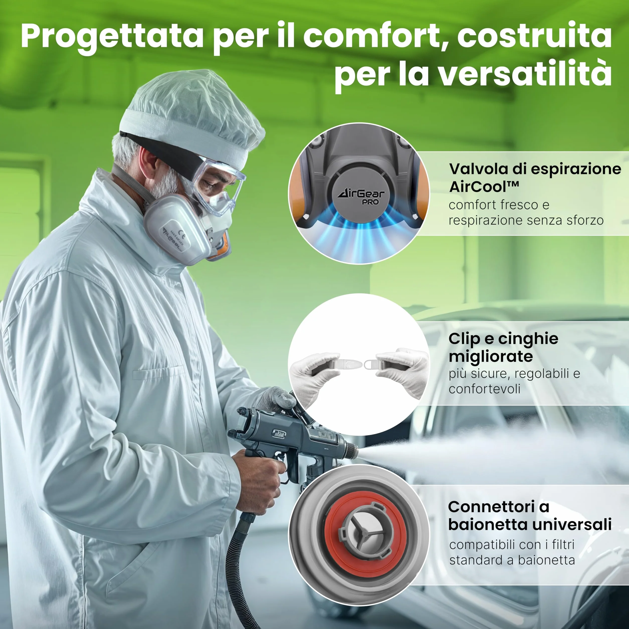 M-500 Maschera Antigas Antipolvere Riutilizzabile con Filtri AirGearPro