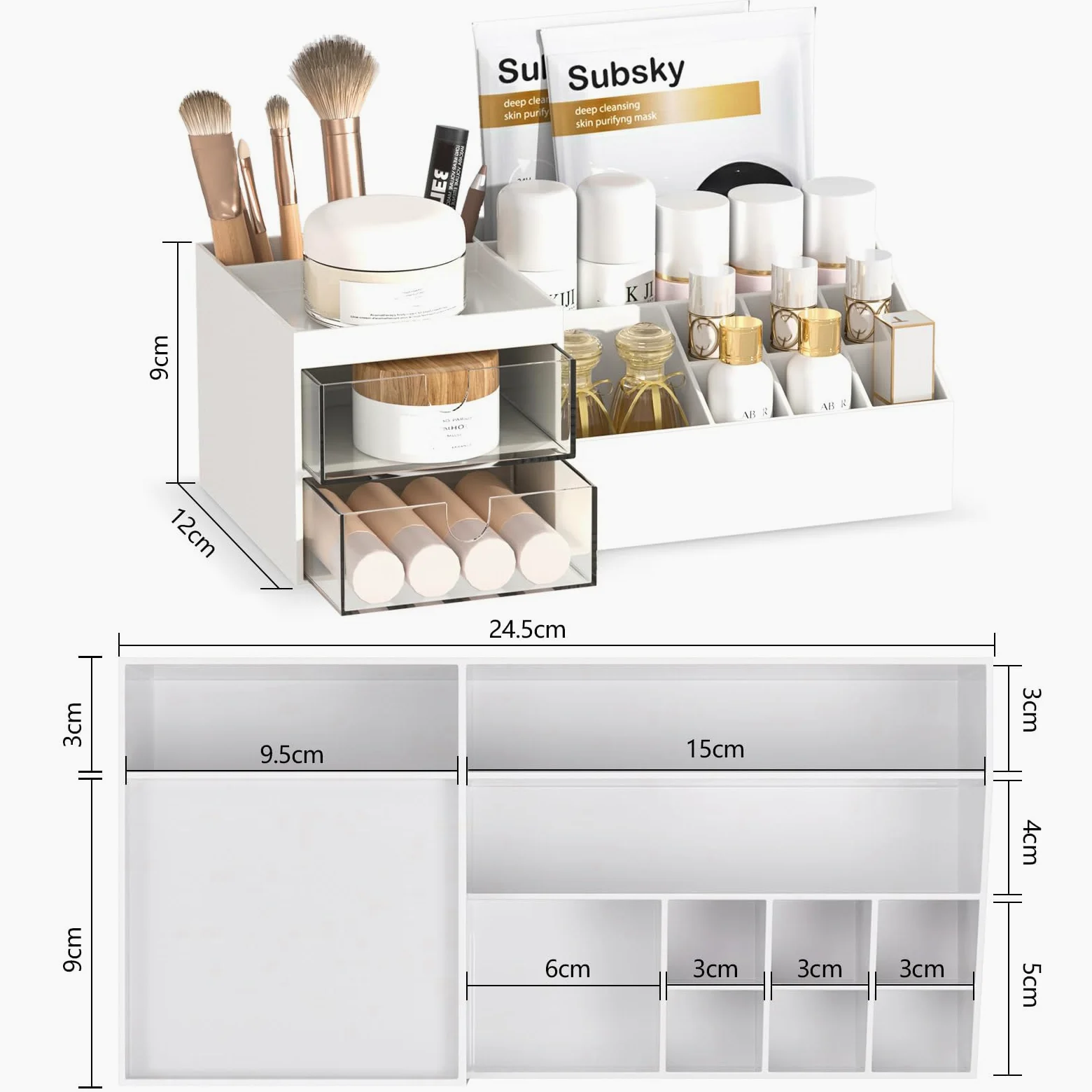Subsky Portatrucchi con Cassetti - Contenitore Cosmetici, Organizzatore per Cura della Pelle, Organizzatore Multifunzione per Ufficio, Scatola per Cosmetici con Cassetti per Toeletta, Bagno, Rosa