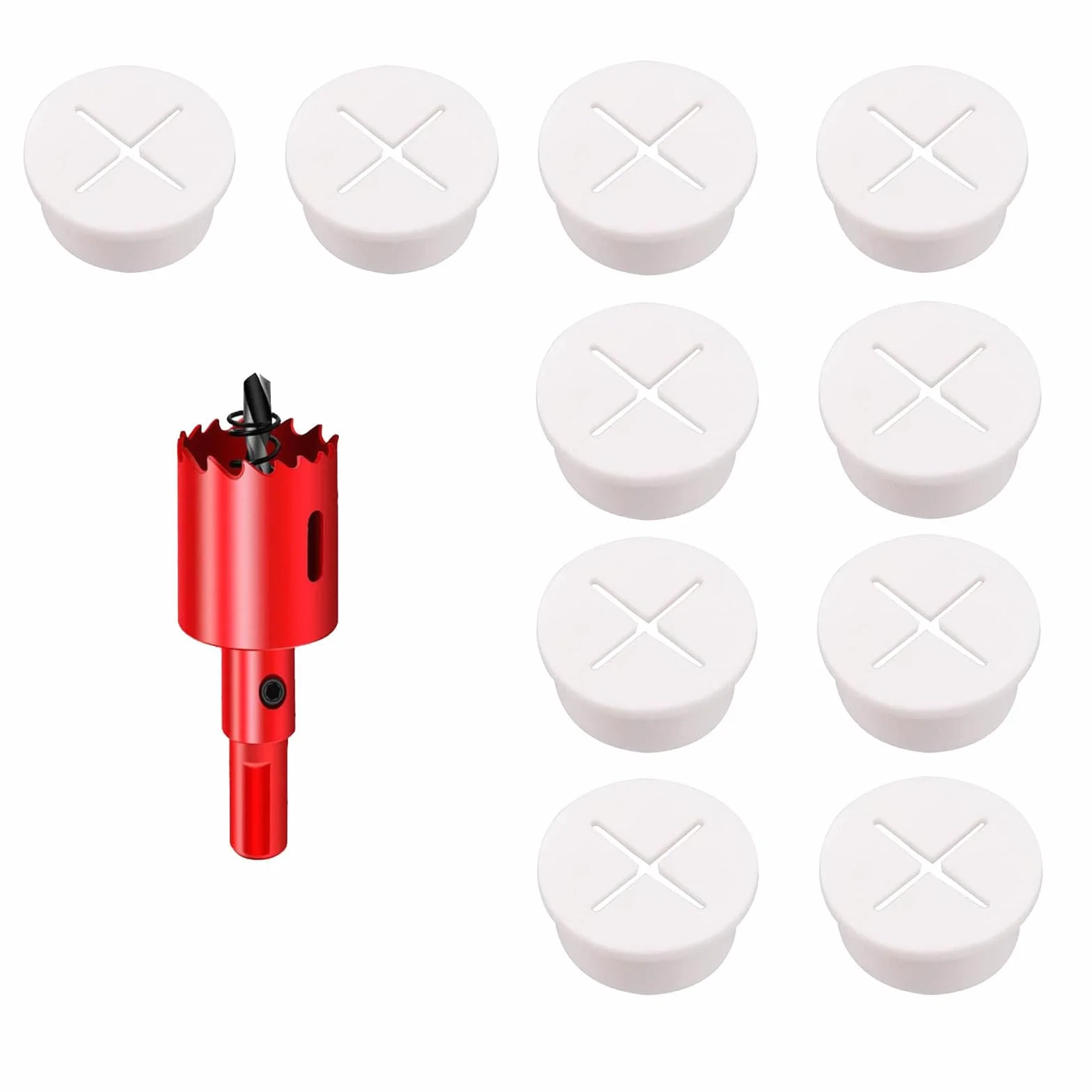 Passacavi Scrivania 25mm Bianco 10 Pezzi con Sega a Tazza