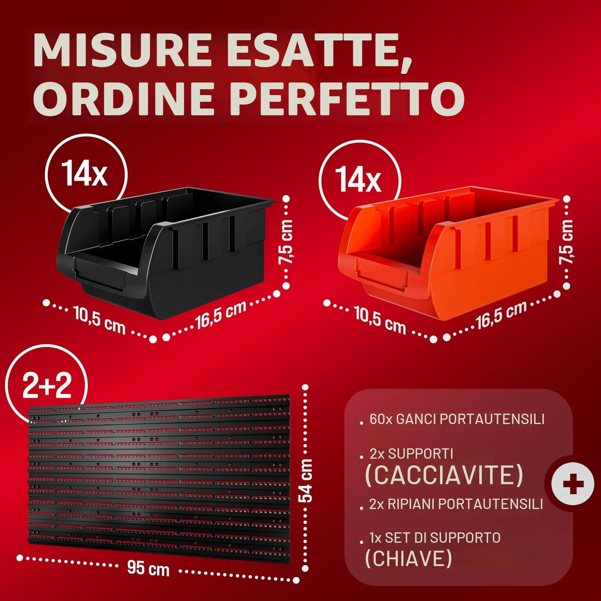 DEUBA Pannello Portautensili 97 pz Box Impilabili Parete Attrezzata Officina Organizer