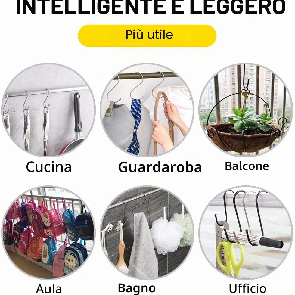 Ganci Pesanti a S 125mm Nero 20 Pezzi per Cucina Bagno