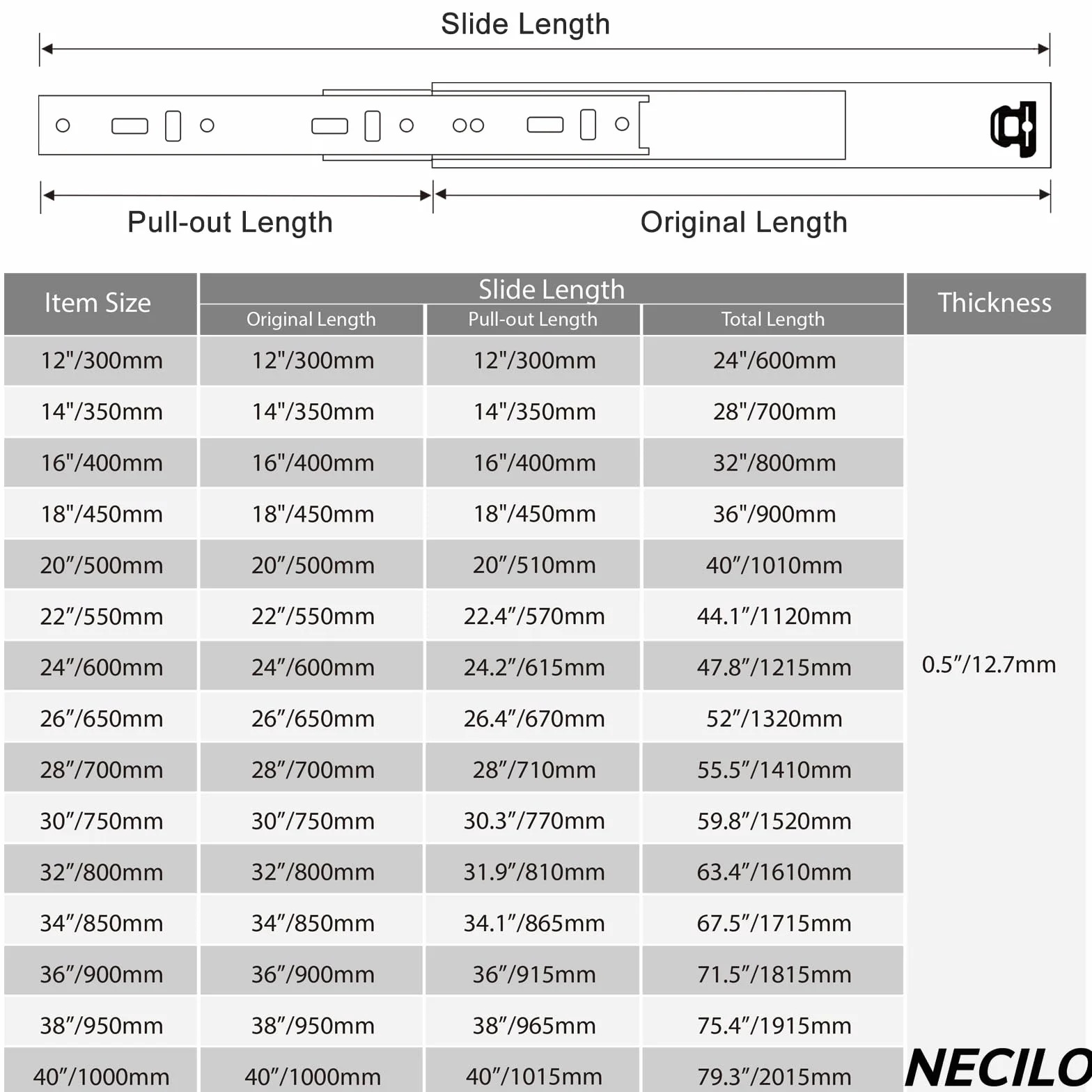 NECILO guide per cassetti carichi pesanti 800mm 68 kg estrazione totale cuscinetti a sfera 1 coppia