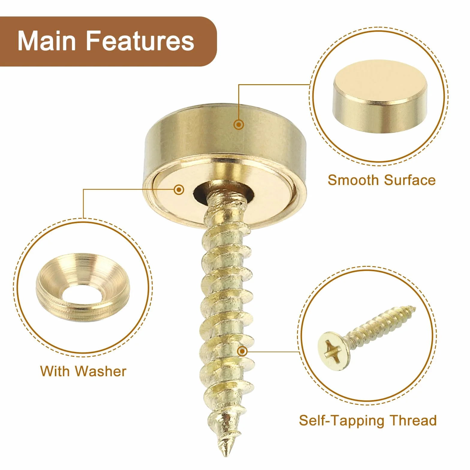 QUARKZMAN Viti Decorative in Ottone 12 mm per Specchio, Fissaggio Mobili, Oro