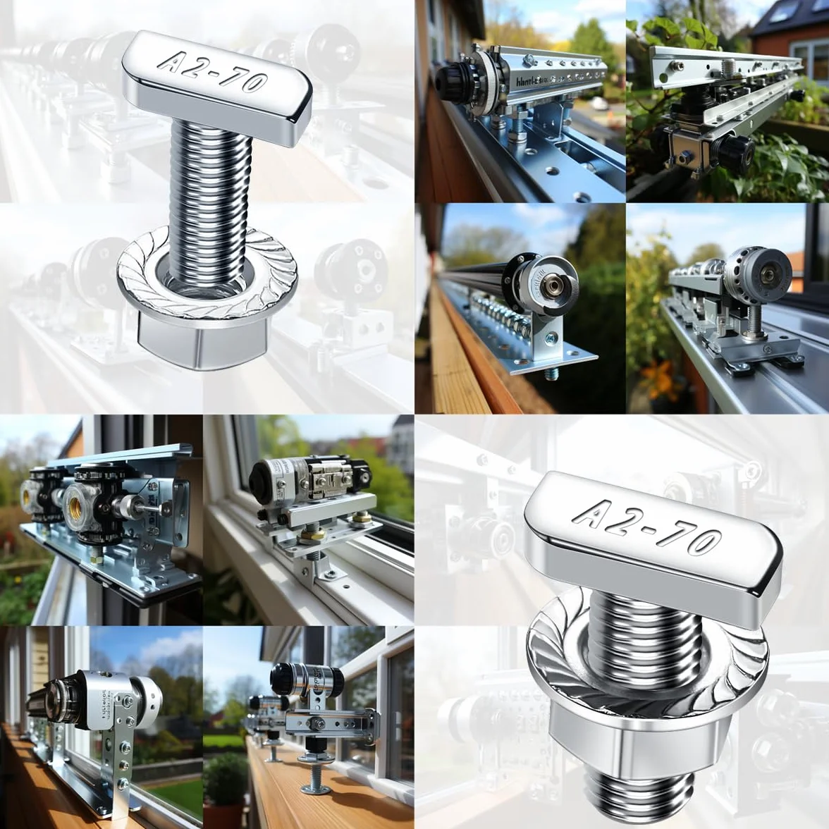 Viti a martello M8x25 acciaio inox A2-70, 12 pezzi con dadi bloccaggio per guide solari PV