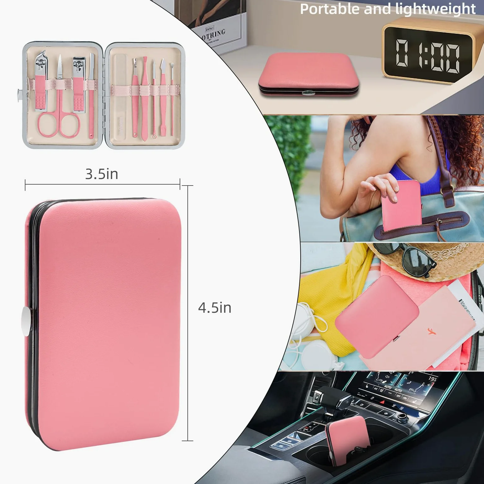 Andrea Set per manicure, 10 pezzi, kit professionale per unghie in acciaio inossidabile, kit portatile per manicure e pedicure, kit per la cura delle unghie (rosa)