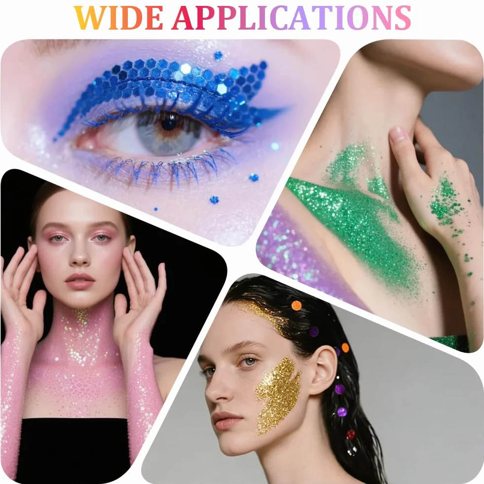 AOOWU Gel Glitter per Viso e Corpo, Body Glitter Gel, Trucco per Carnevale, Chunky Glitter Decorazione per Musica, Festival, in Maschera(Piccole-ZLG03)