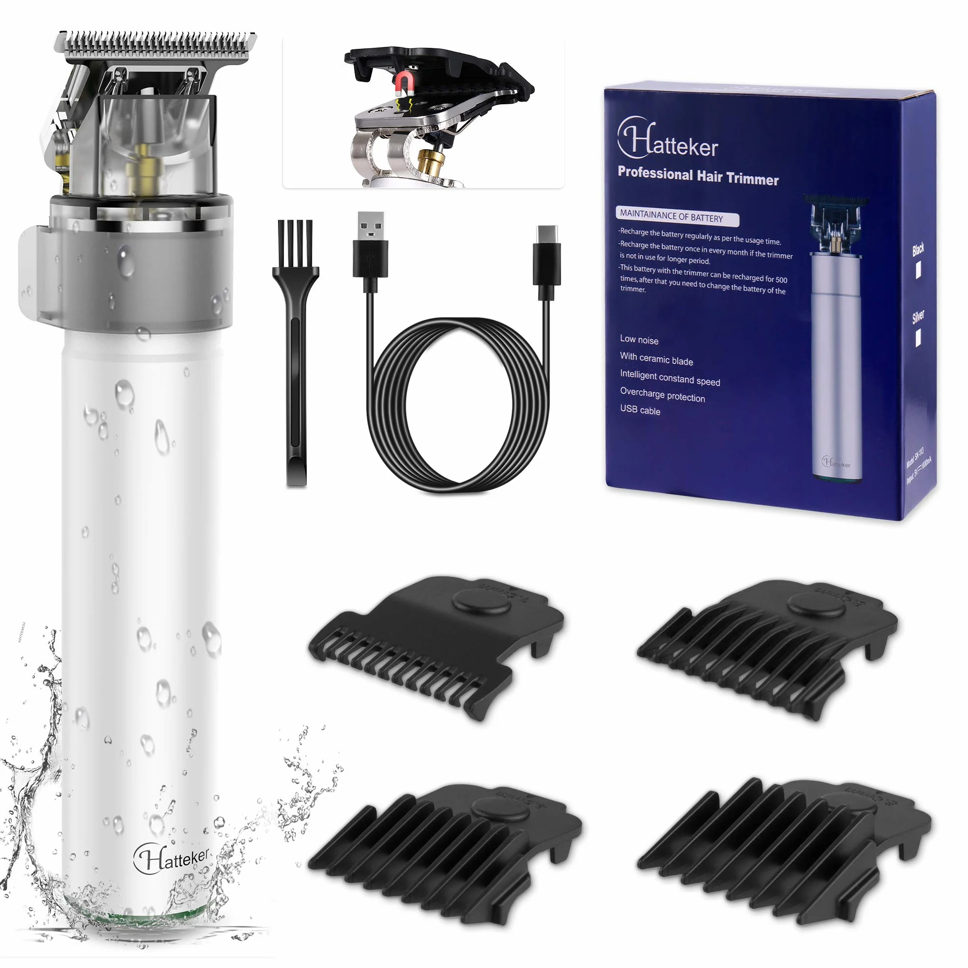Hatteker Tagliacapelli Elettrico T Blade Rasoio Uomo Professionale Cordless USB Ricaricabile Impermeabile