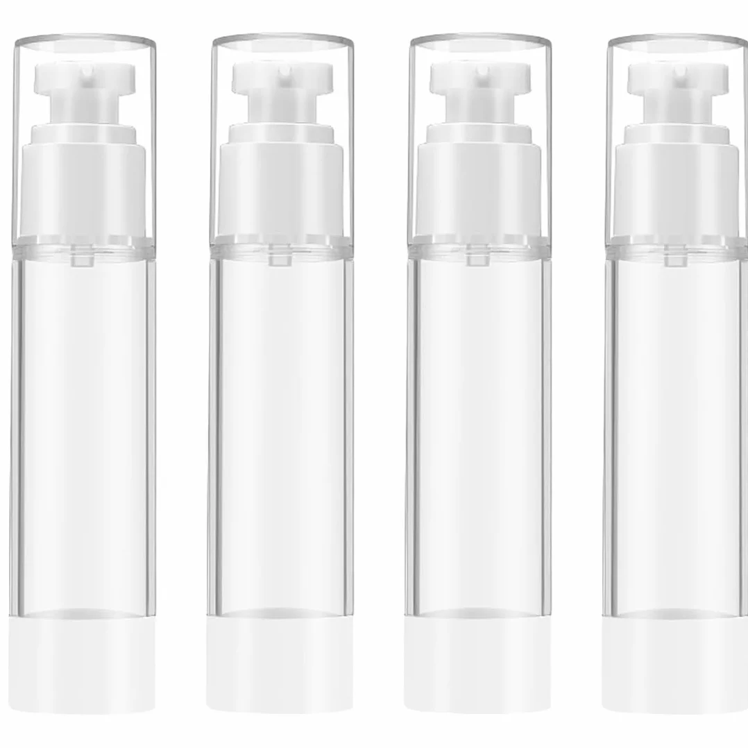 4 Pezzi 50ml Flaconi a Pompa Airless, Flaconi da Viaggio Trasparente, Airless Contenitore Crema Pump, Dispenser per Crema, Dispenser Cosmetico da Riempire, per Lozione, Fondotinta