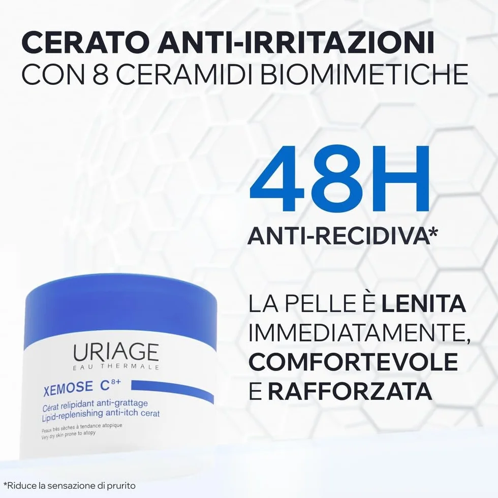 Uriage Xemose C8+ Cerato anti-irritazioni per pelle molto secca soggette ad eczema atopico con Burro di Karité 25% - Cerato molto ricco che si scioglie per lenire le sensazioni