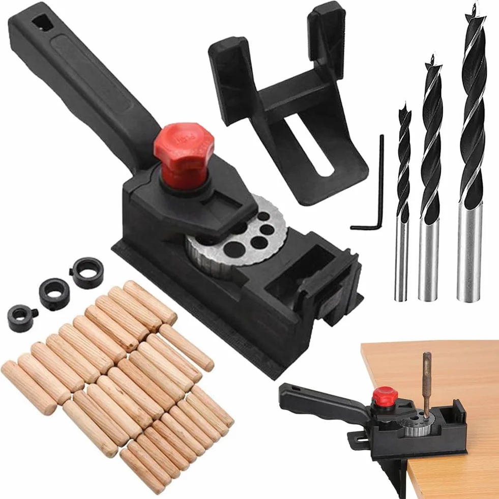 Kit Dima per Fori a Tasca 38 Pezzi, Guide di Foratura 6/8/10/12 mm con Righello, Mèche, Tasselli in Legno