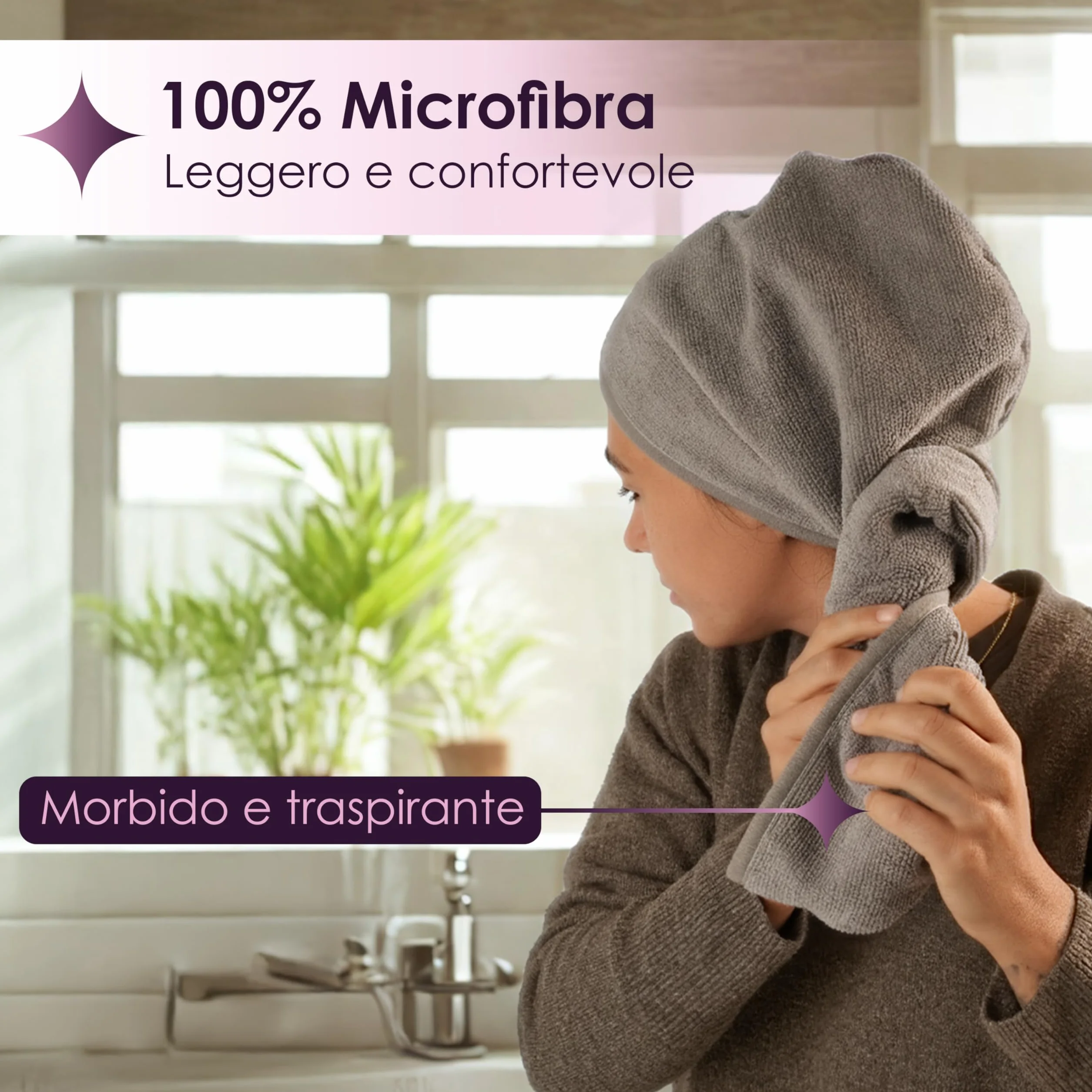 Generico Turbante Asciugacapelli in Microfibra 65x25 Cm Morbido e Assorbente con Bottone Antiscivolo