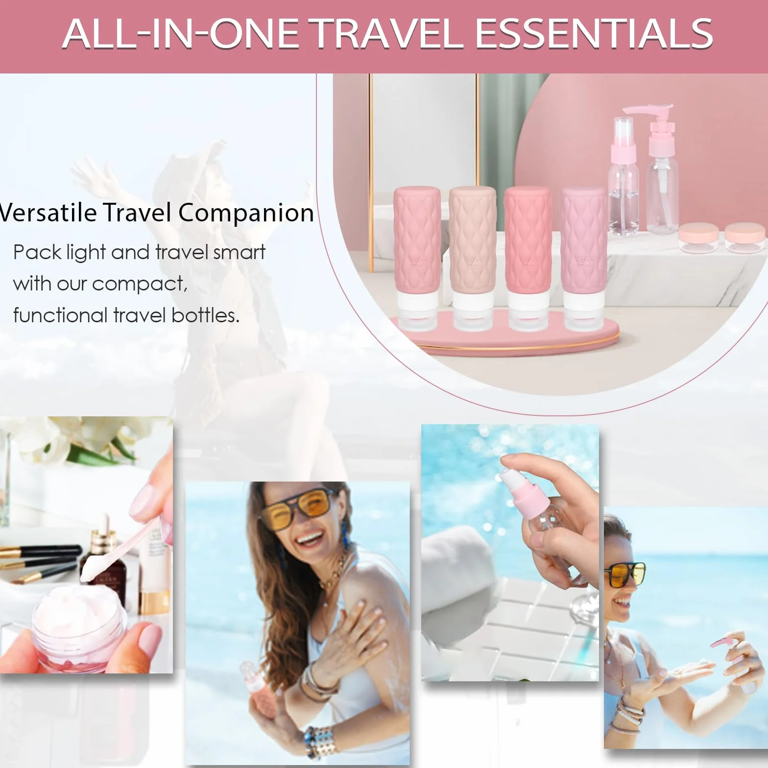 8 Pezzi Set Contenitori da Viaggio per Liquidi 100 ml, Ricaricabili Bottiglie da Viaggio in Silicone, Flaconi da Viaggio senza BPA, Boccette per Bagno, Kit Aereo per Shampoo, Crema, Lozione