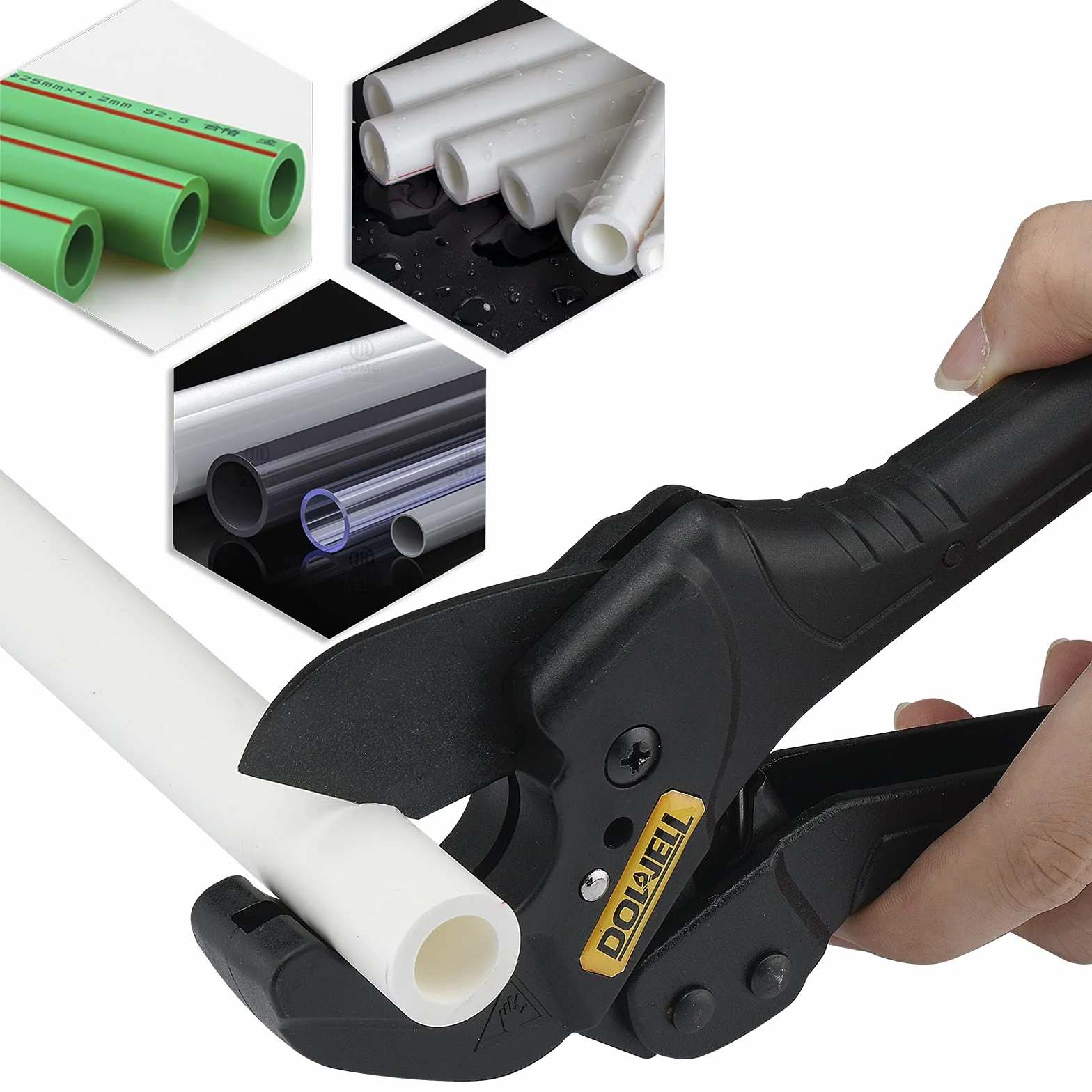 DOWELL PVC Tubo Cutter Ratchet Heavy Duty Teflon Rivestito Lama Acciaio Inox Regolabile 1-5/8 pollici 42mm