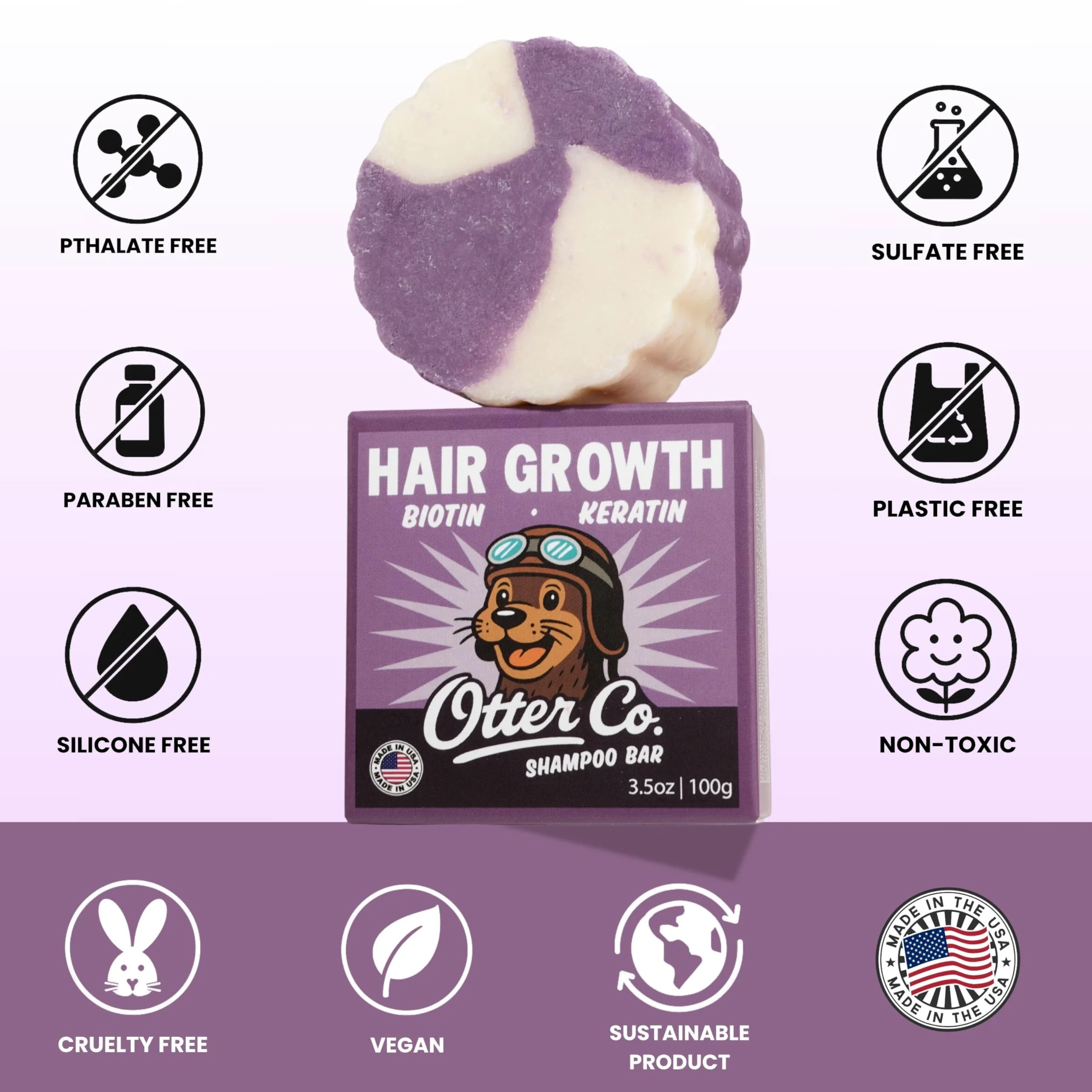 Otter Co. Shampoo bar per la crescita dei capelli alla biotina e cipolla con cheratina, olio per la crescita dei capelli al rosmarino, ACV - Vegano, senza solfati e non tossico - Shampoo per la