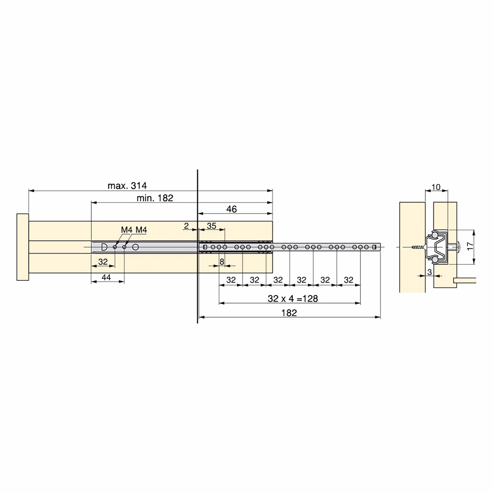 Emuca Set di 5 paia (10 pz) guide per cassetto a sfere estrazione parziale 17x182mm