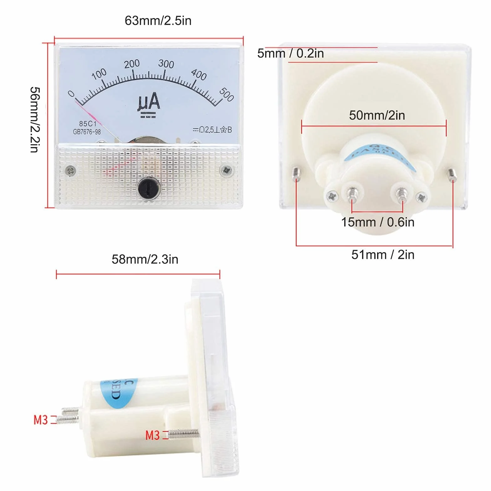 Amperometro Analogico 85C1-A DC 0-500UA Indicatore ABS Pannello Misuratore di Corrente Alta Precisione