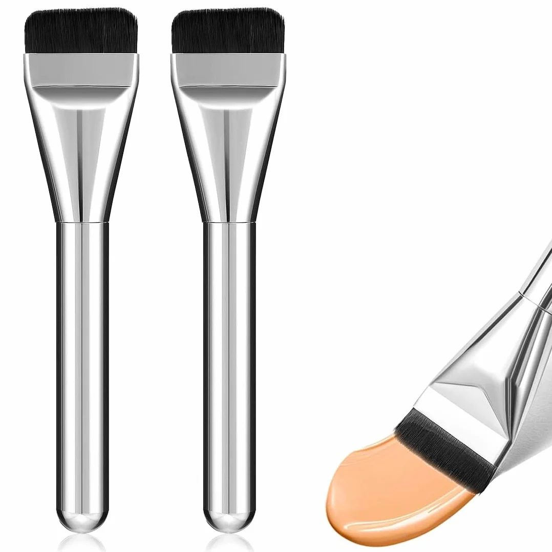 2pcs pennelli per trucco, fondotinta, pennello piatto, pennello per trucco, ideale per fondotinta cremoso, cipriato o liquido