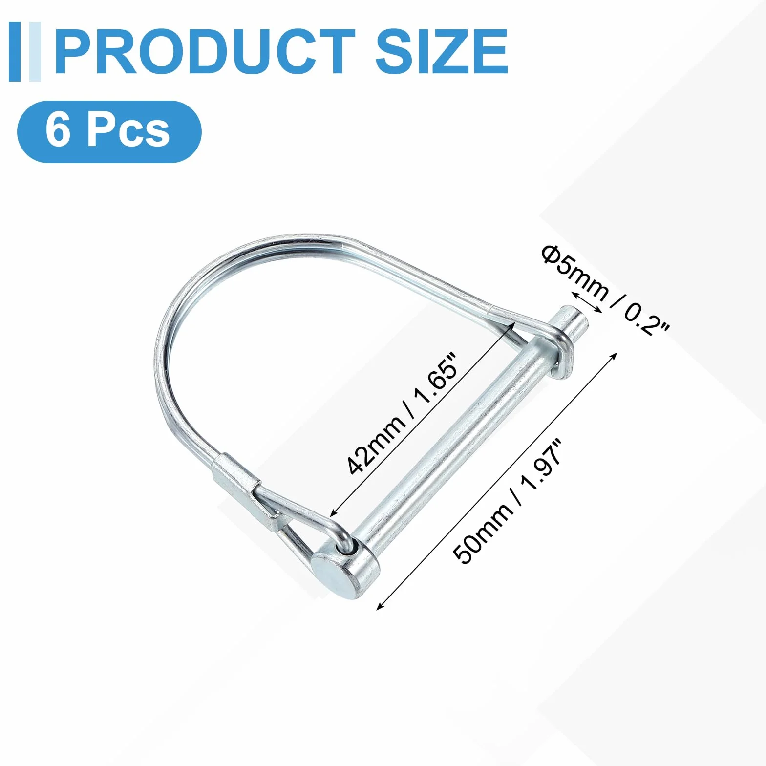 PATIKIL 6 Pc Perni Di Aggancio Per Rimorchio 3/16" x 2" (5mm x 50mm) Filo Di Sicurezza Clip Di Blocco A Molla Argento