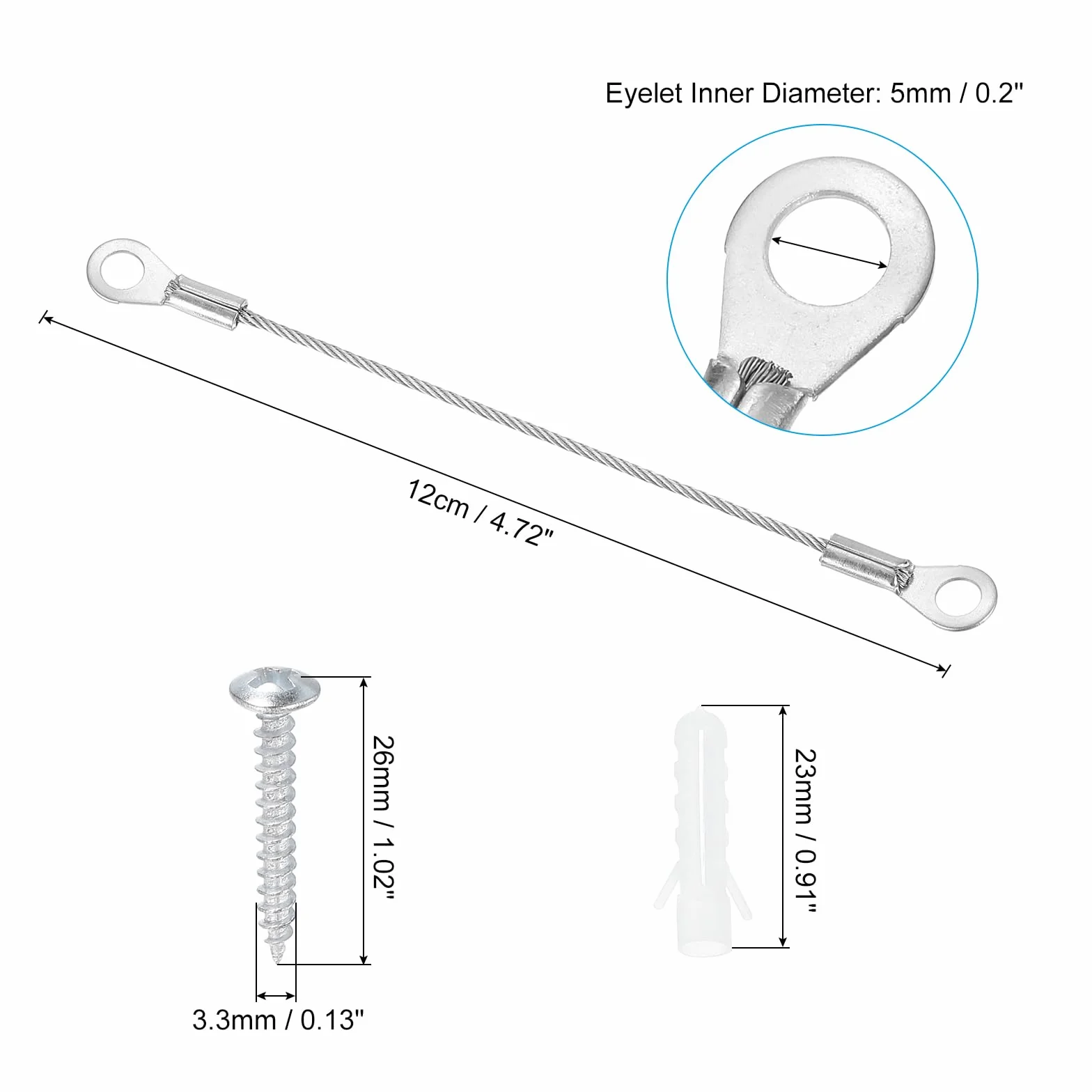 PATIKIL Cavo Lanyard Acciaio Inossidabile Occhielli 1.5mm x 10cm 4pz