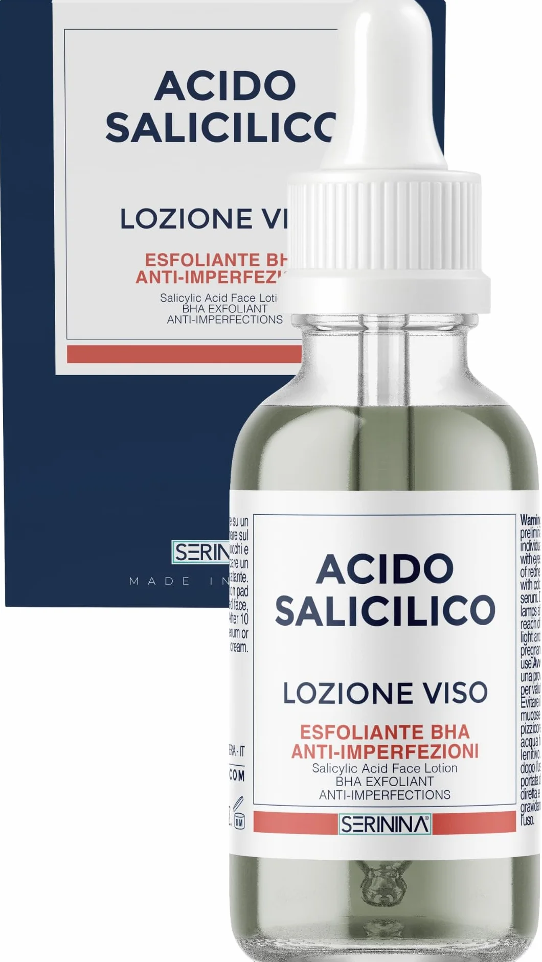 SERININA Acido Salicilico Viso - Salycilic Acid Peeling Viso Siero Esfoliante - per Acne, Brufoli, Pori Dilatati e Punti Neri - Scrub Peeling Chimico - Made in ITALY