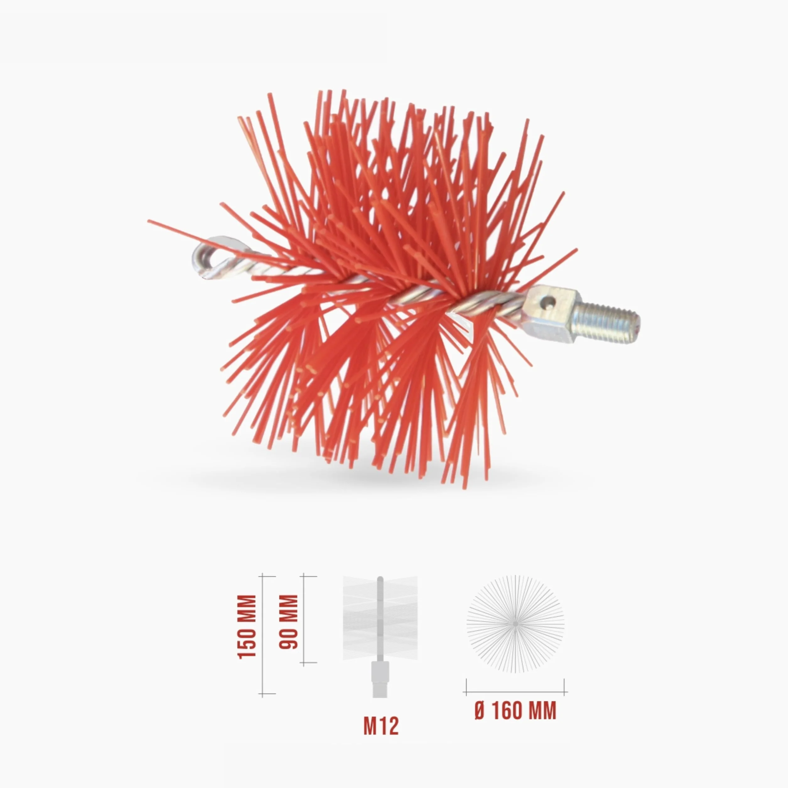 BARETTO Scovolo Canna Fumaria Ø 160 mm NYLON Attacco M12 Pulizia Camino