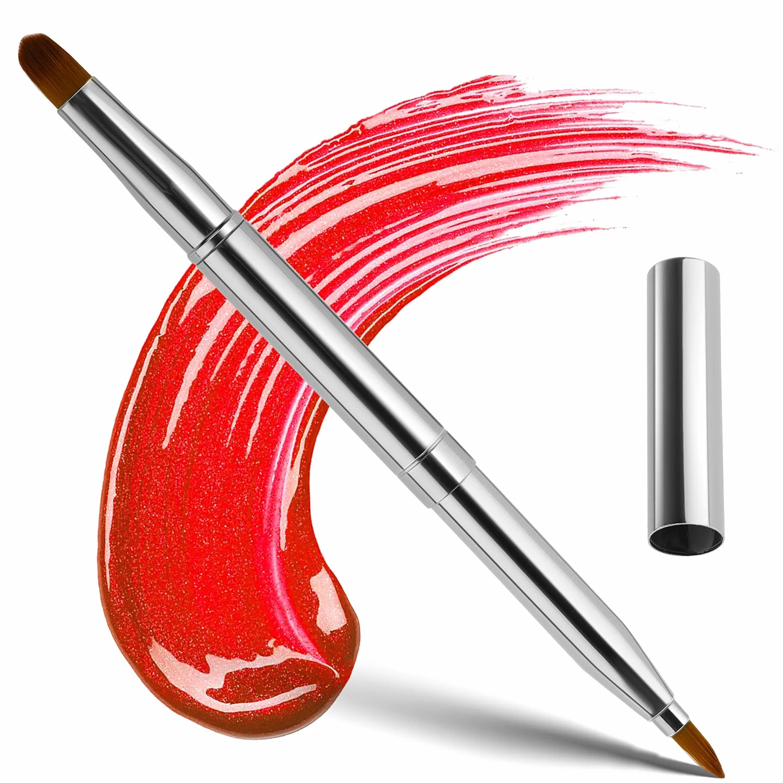 Pennello retrattile per labbra, portatile, a doppia estremità, per rossetto, lucidalabbra, correttore, contorno labbra, strumento per il trucco (argento)