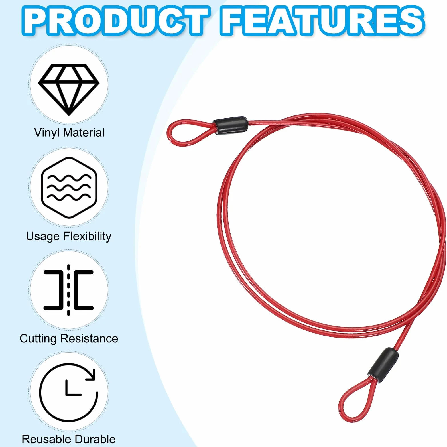 PATIKIL Anelli Filo Acciaio Inossidabile 1/8" Dia 4ft Cavo Flessibile Catena Sicurezza Lanyard Rosso