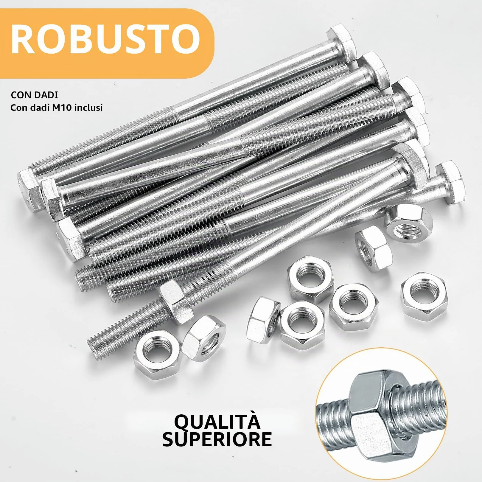 Set Bulloni e Dadi M10x160mm, Bulloni Esagonali Parzialmente Filettati per Auto Costruzione