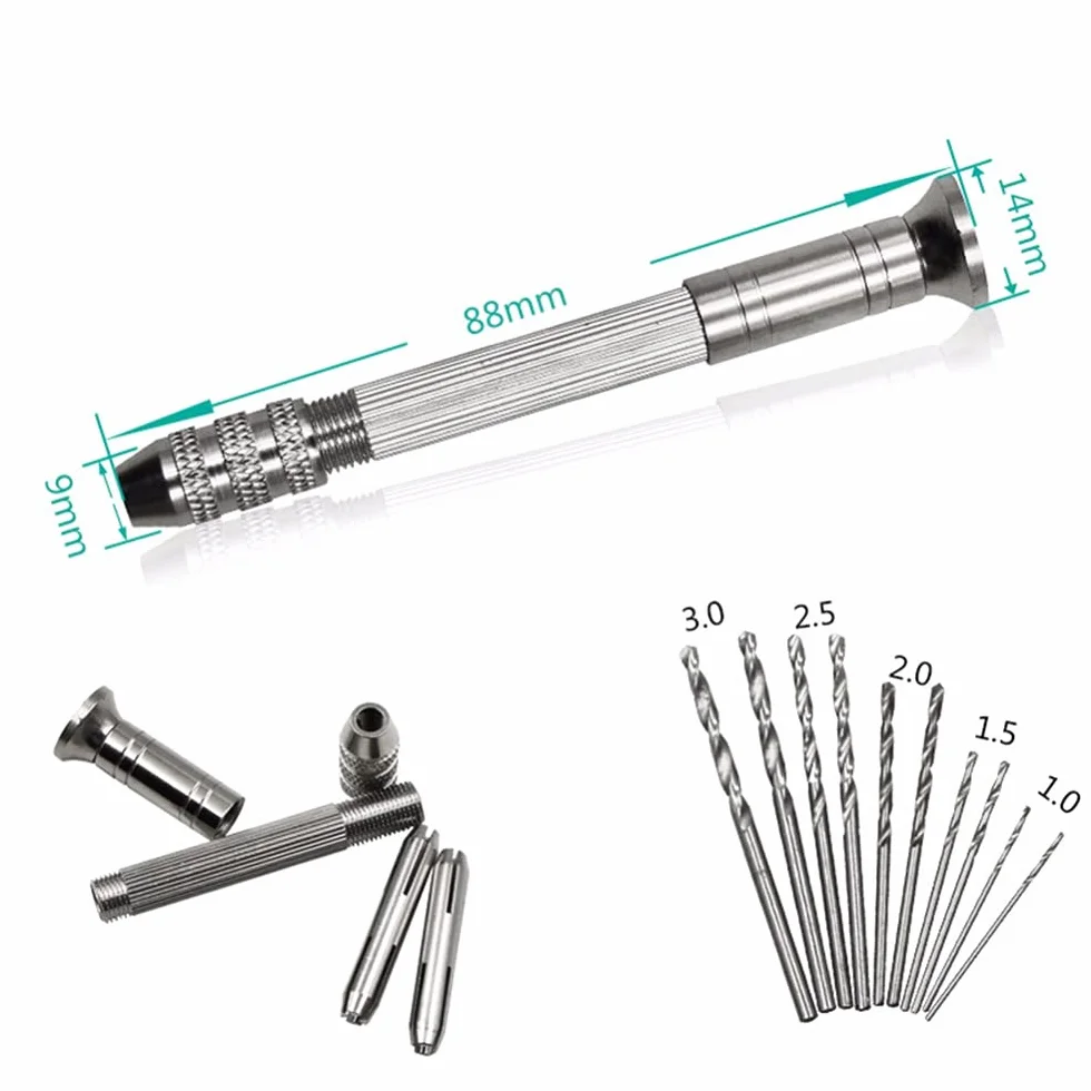 Trapano a Mano in Alluminio con Mandrino Keyless + 10 Pz Punte per Legno