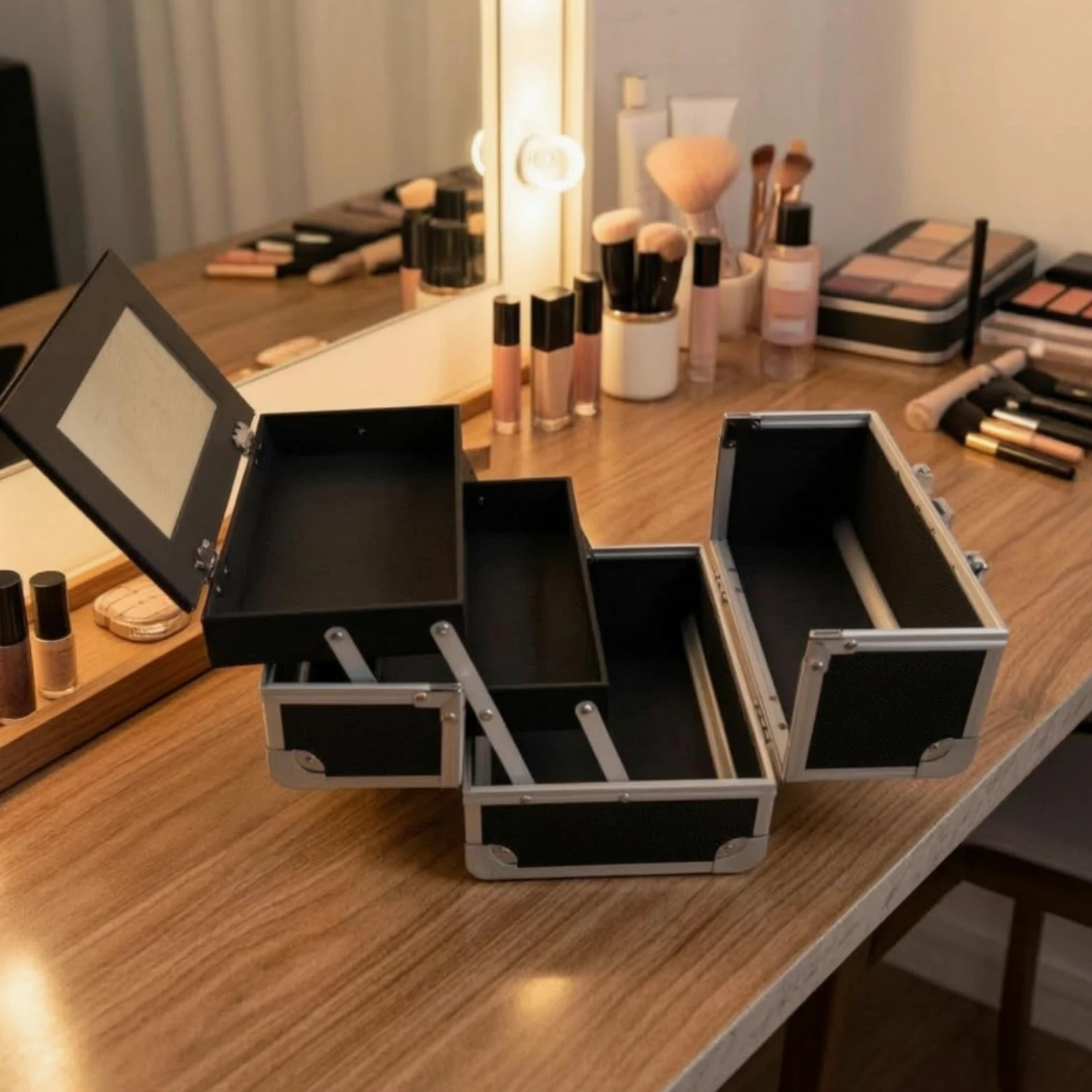 Beauty Case con Specchio Portatile Valigia Porta Trucchi con Specchio Rigida Valigetta Trucco per Truccatori, Studenti di Estetica, Casa, style to 3, Array, Rosa Farfalla