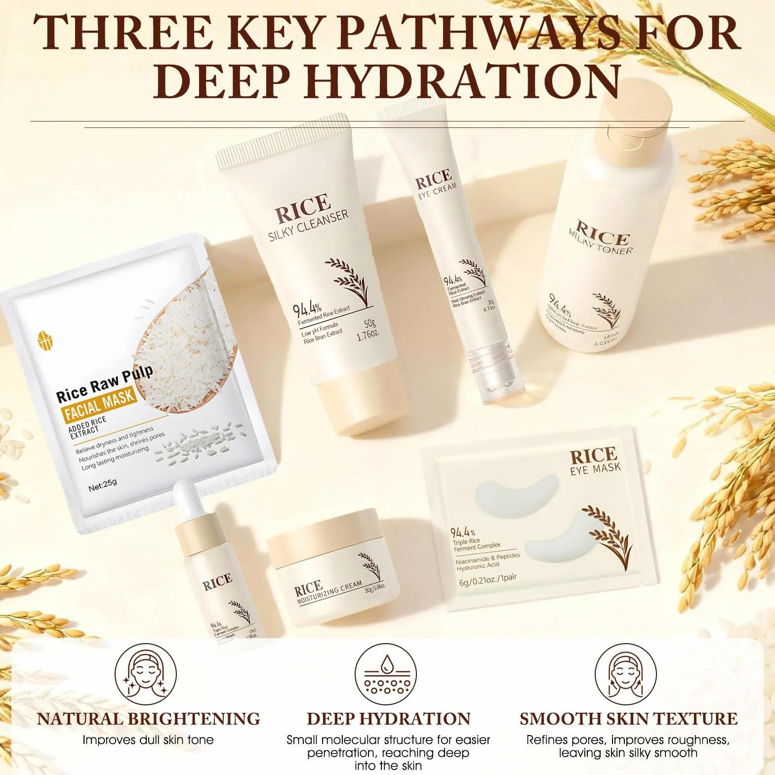 Riso Kit Skincare Viso Completo, 11 Pezzi Riso Set Skincare, Skin Care Coreana Set Completo con Detergente, Maschera, Maschera, Rice Toner, Contorno Occhi, Idrata e Nutre, Lasciando la Pelle Radiosa