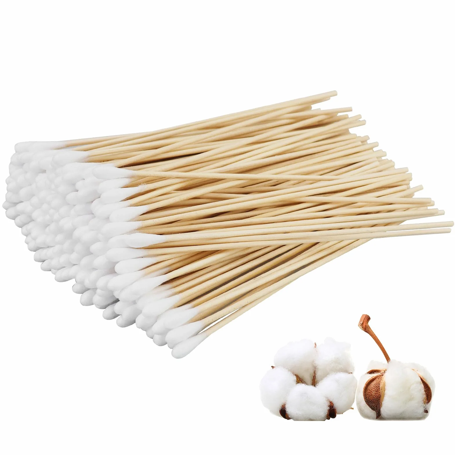 Confezione da 200 tamponi di cotone lunghi 15 cm a testa grande tamponi per orecchie lunghi, tamponi di pulizia in legno a testa grande per trucco, pulizia, sopracciglia, bellezza, unghie