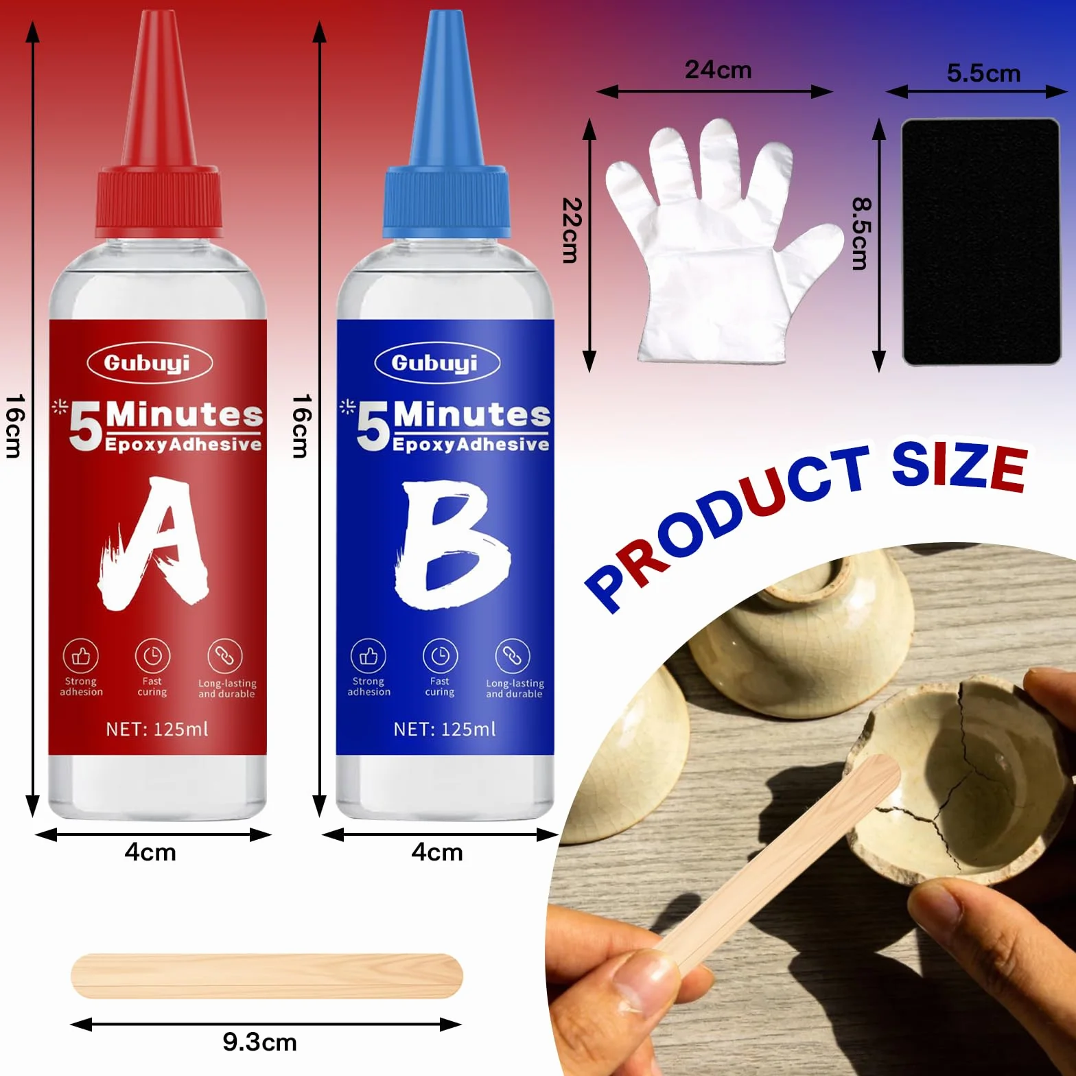 Colla Epossidica Bicomponente per Plastica, Adesivo Rapido Resistente Alte Temperature Ceramica Porcellana Legno