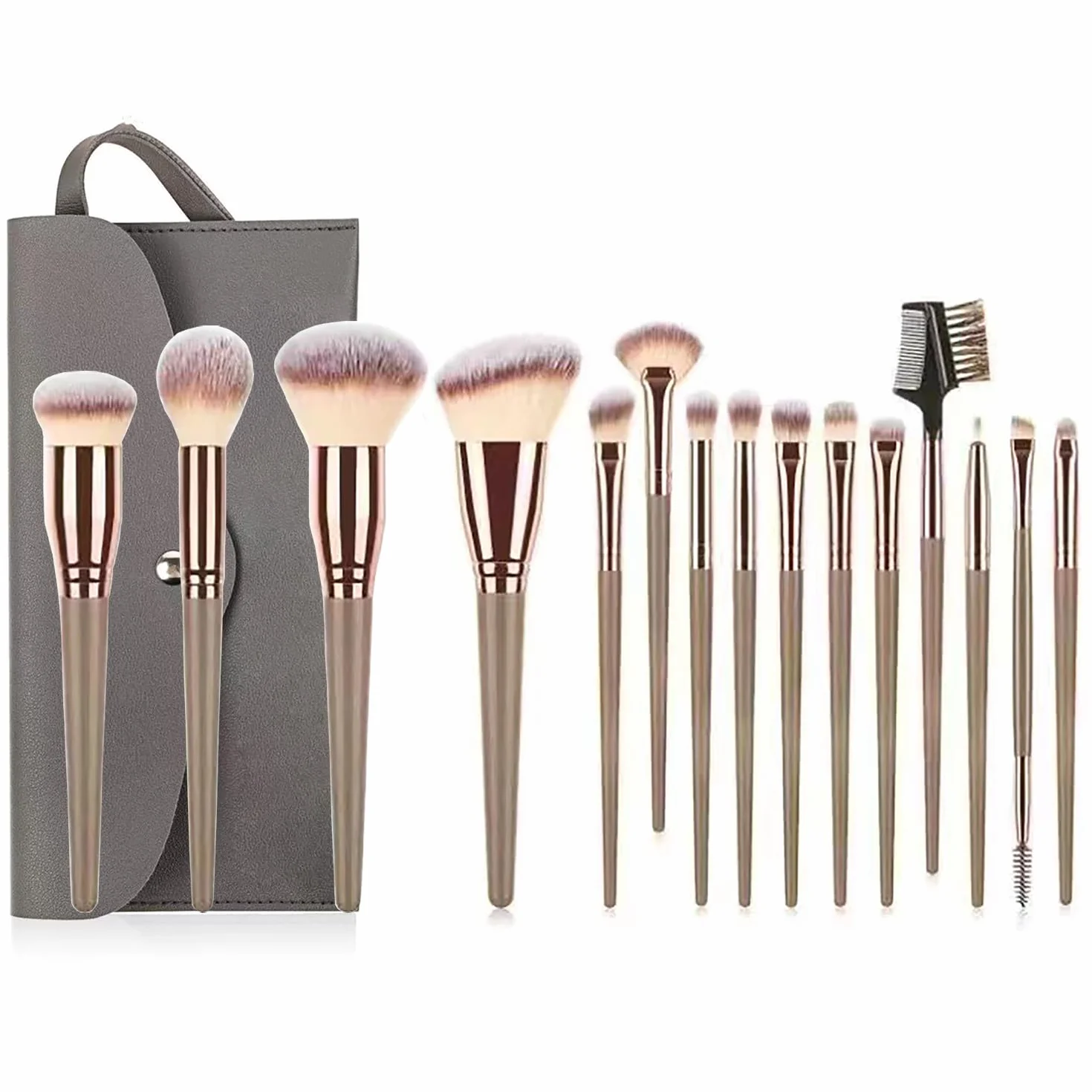 15 Pezzi Set Pennelli Make up, Pennelli Trucco Professionale con Trousse in Pelle PU, Adatti per il Fondotinta Misto, Correttore, Blush, Ombretto, Contouring